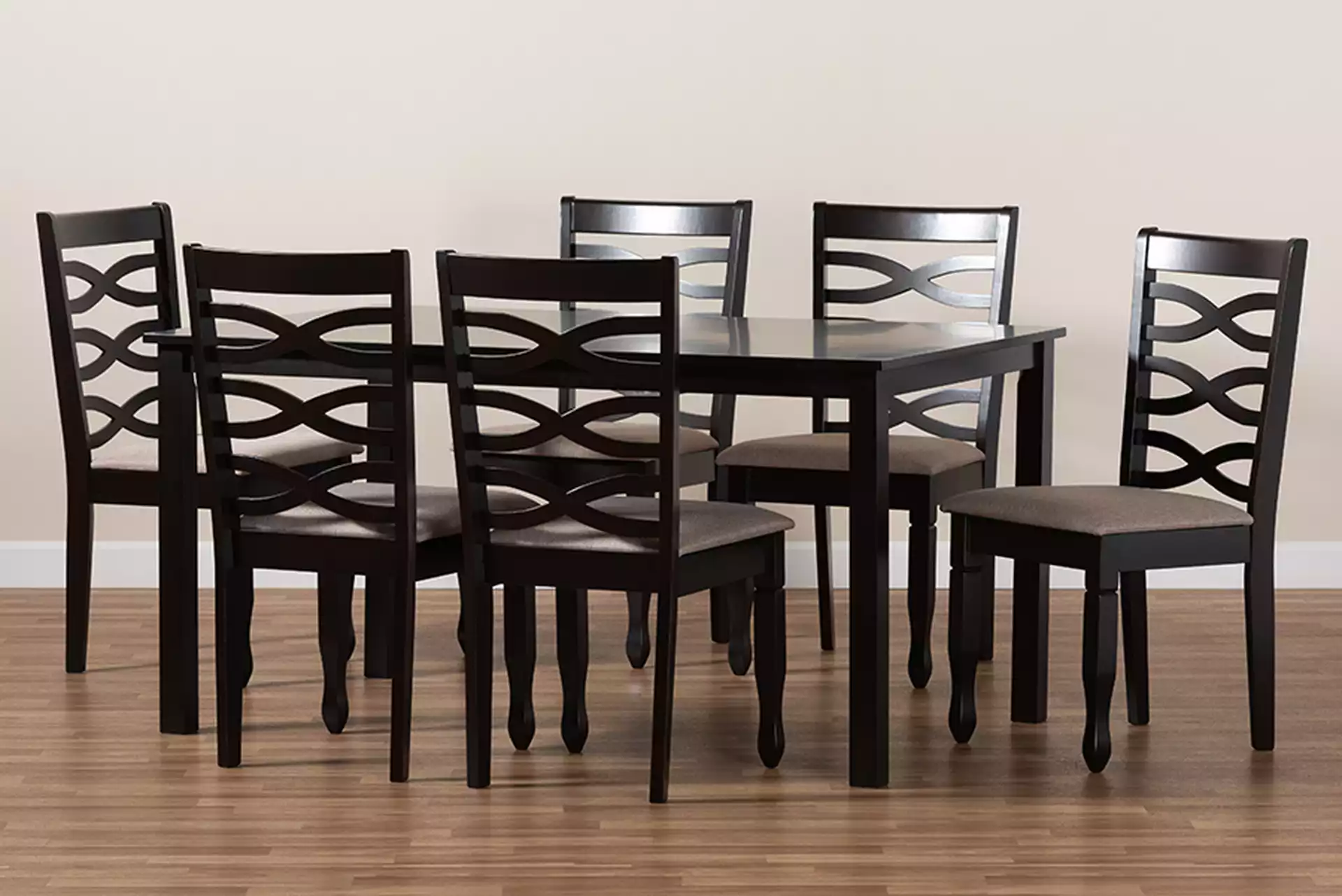 Lanier Modern and Contemporary Sand Fabric Upholstered Dark Brown Finished Wood 7-Piece Dining Set