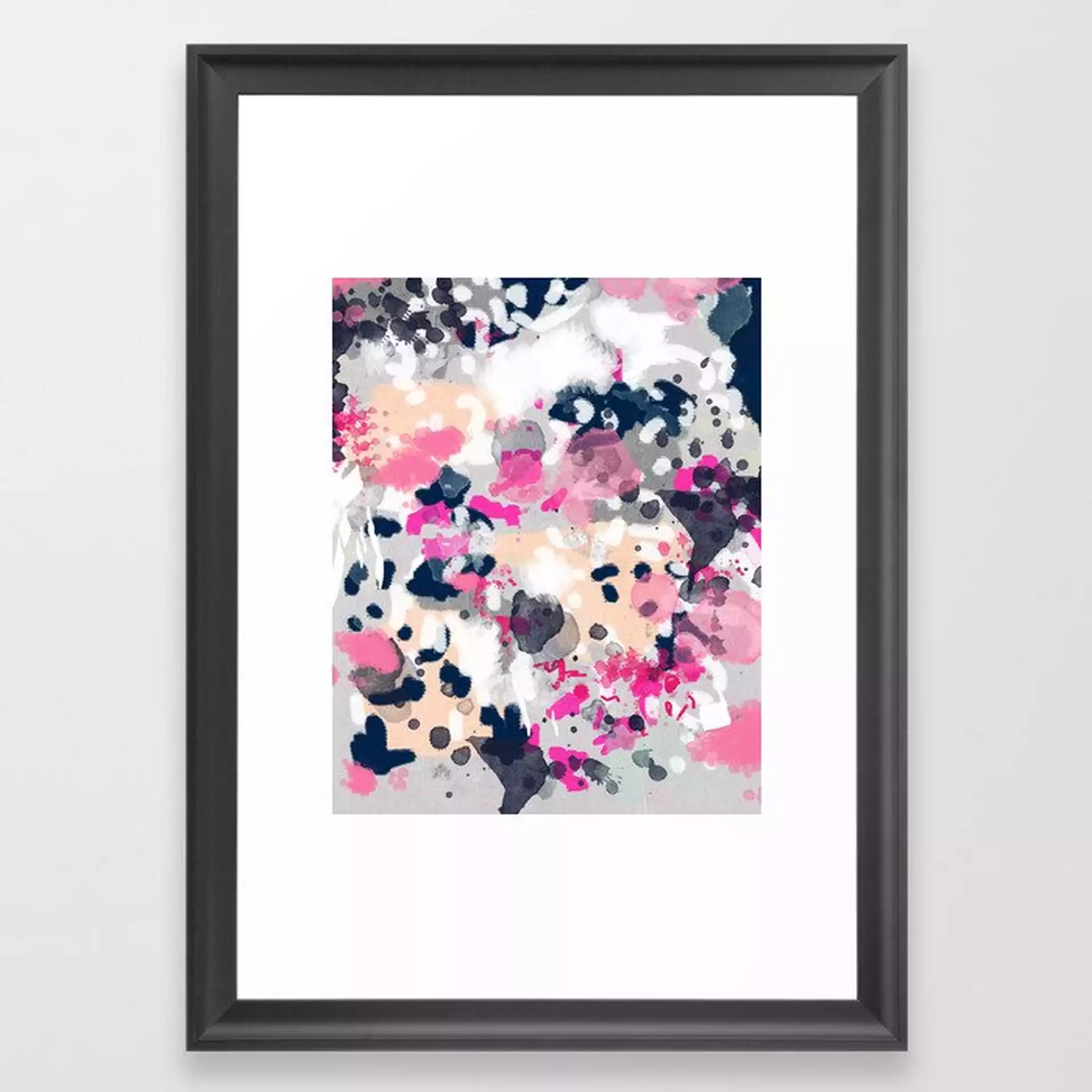 Nico - Abstract Painting In Modern Fresh Colors Navy, Mint, Pink, Cream, White, And Gold Framed Art Print by Charlottewinter - Scoop Black - SMALL-15x21