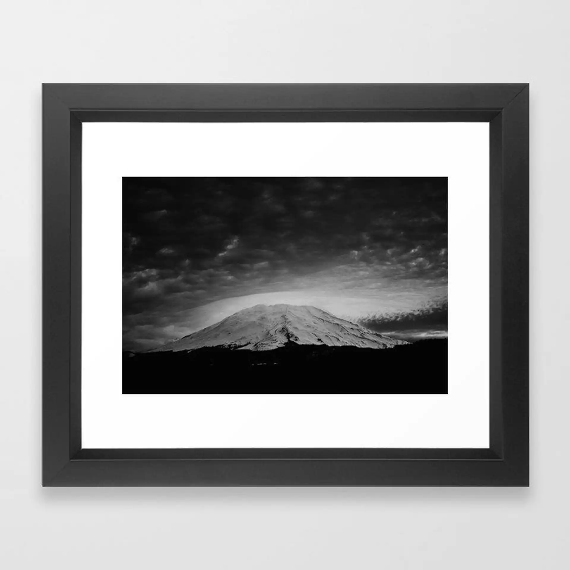 Mount Saint Helens Black And White Framed Art Print by Hannah Kemp - Vector Black - X-Small-10x12