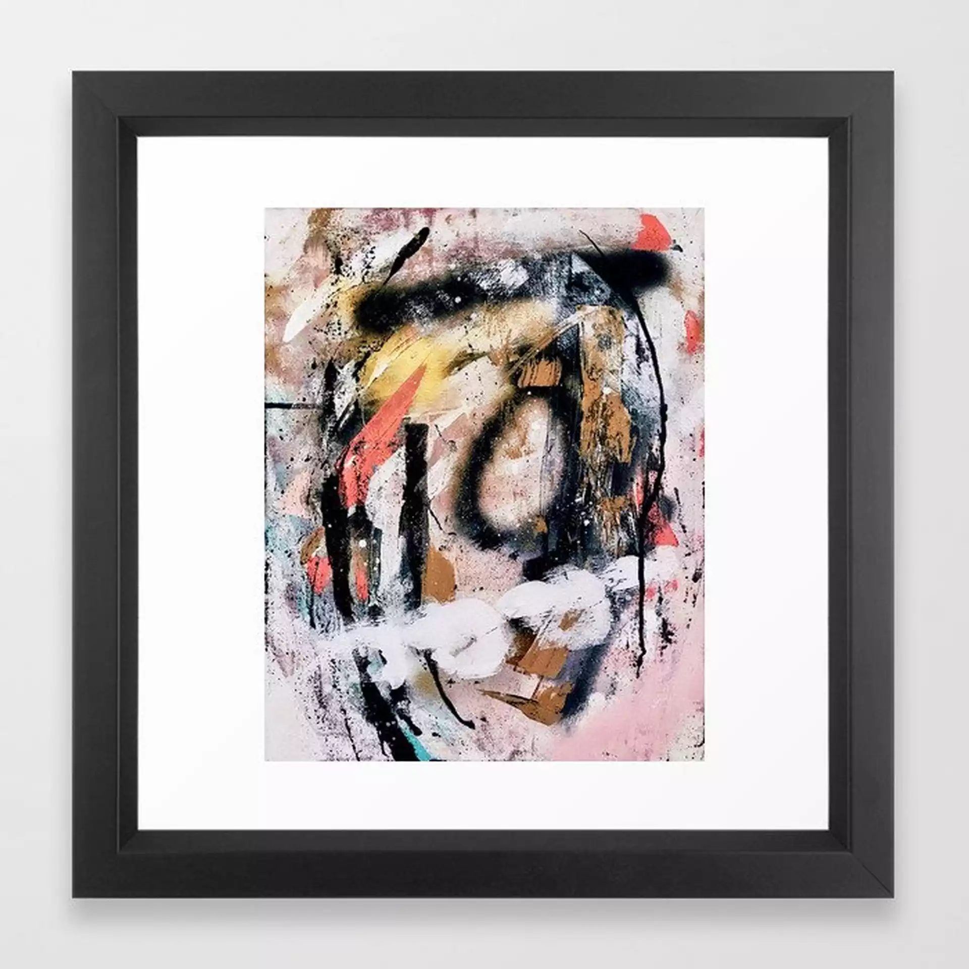 Lightning Soul: A Vibrant Colorful Abstract Acrylic, Ink, And Spray Paint In Gold, Black, Pink Framed Art Print by Alyssa Hamilton Art - Vector Black - X-Small-12x12