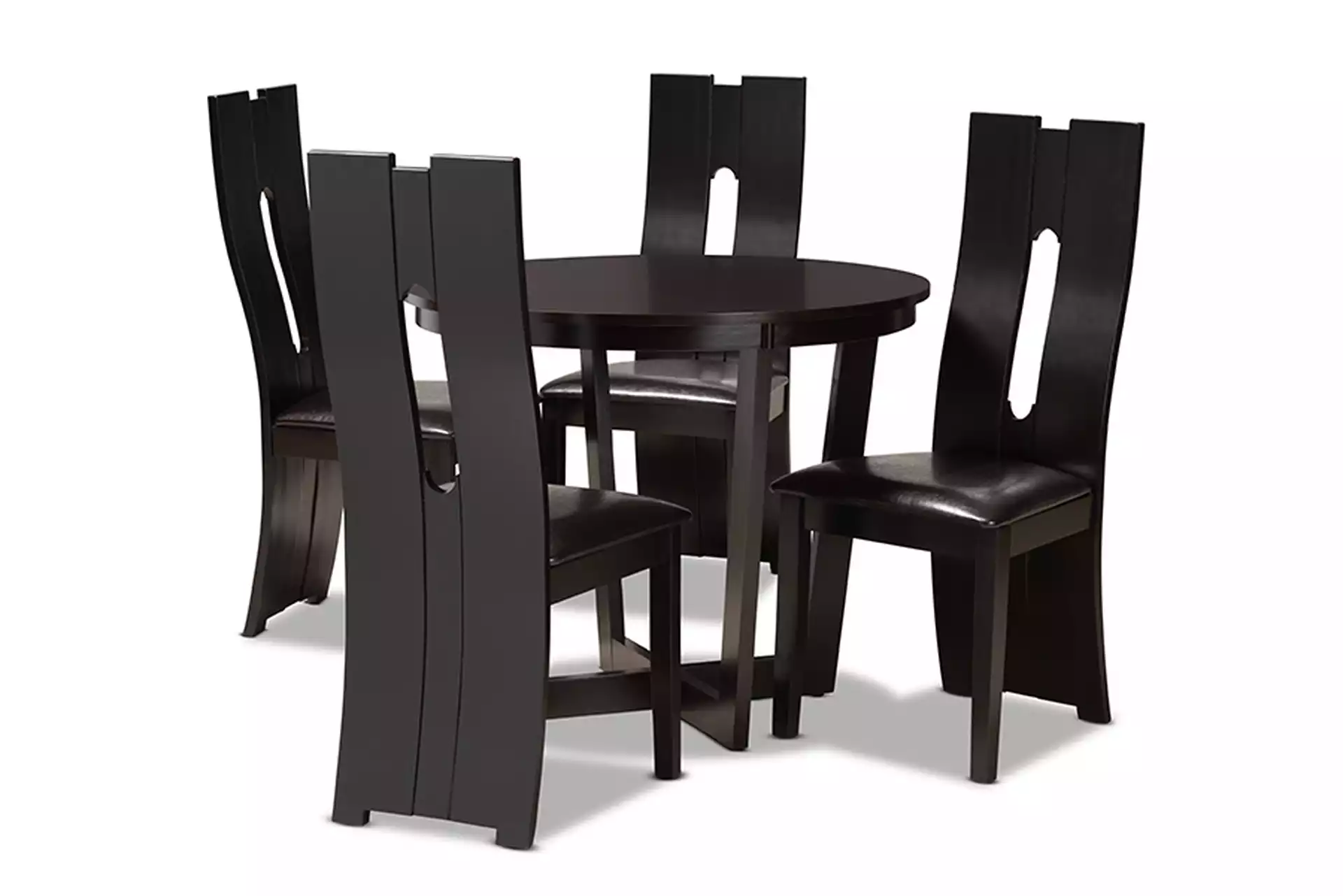 Sorley Modern and Contemporary Dark Brown Faux Leather Upholstered and Dark Brown Finished Wood 5-Piece Dining Set