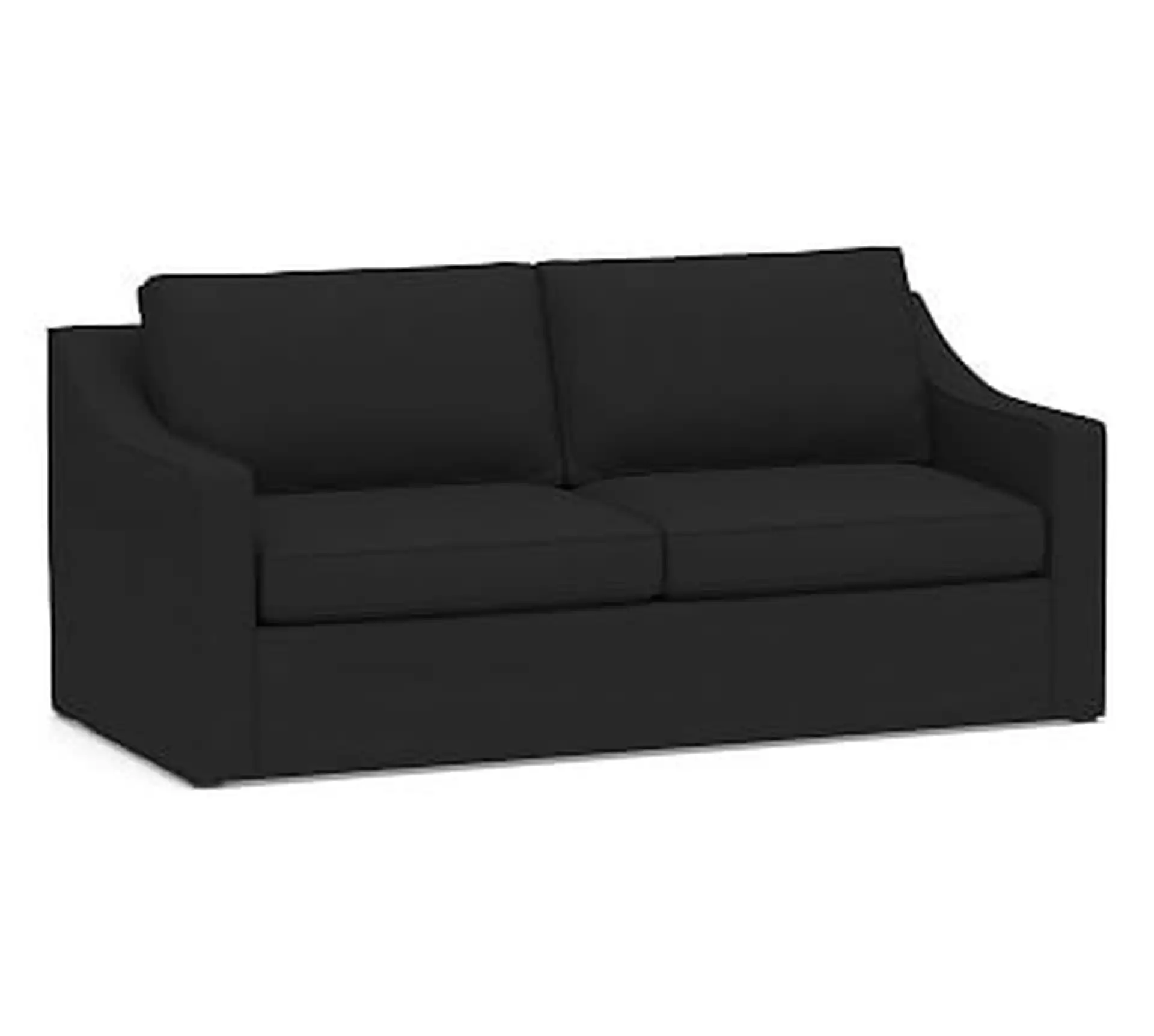 Cameron Slope Arm Slipcovered Deep Seat Sofa 2-Seater 85", Polyester Wrapped Cushions, Textured Basketweave Black