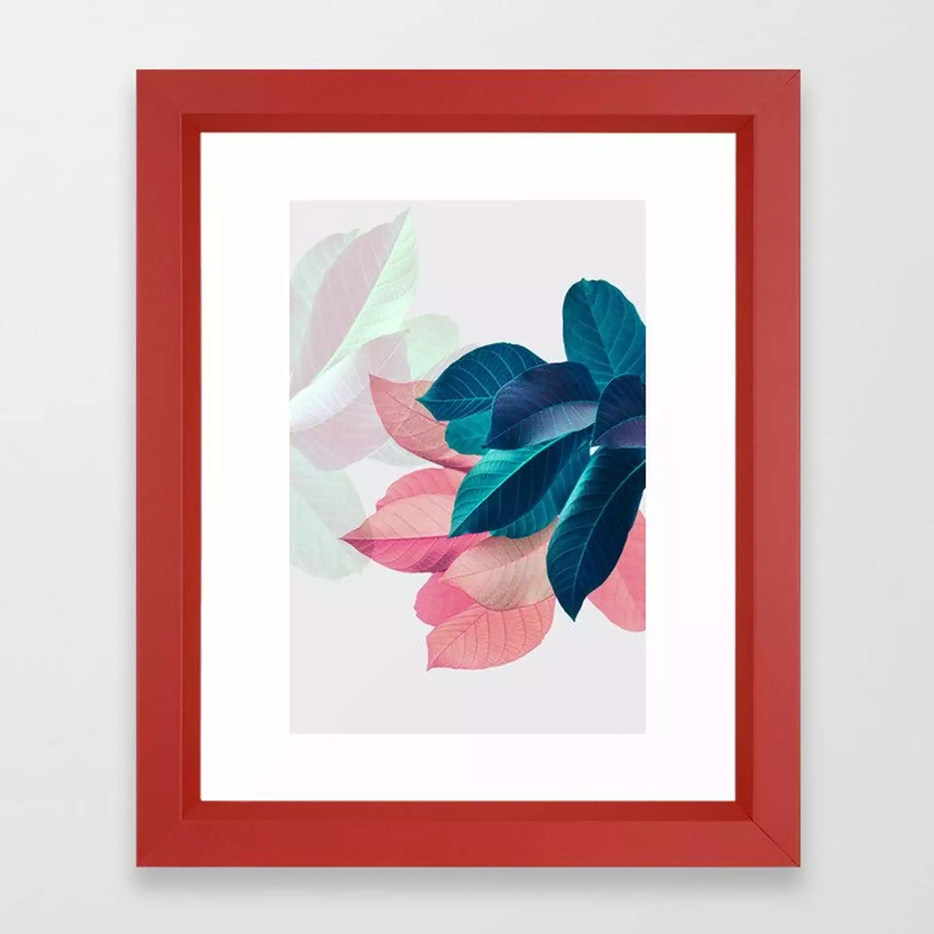 Pink And Blue Leaf Framed Art Print by Printsproject - Vector Red - X-Small-10x12