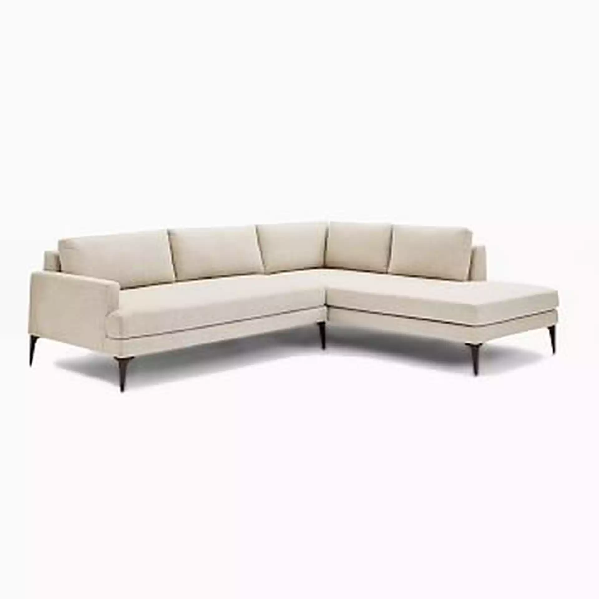 Andes Sectional Set 14: Right Arm 2.5 Seater Sofa, Left Arm Terminal Chaise, Poly , Distressed Velvet, Dune, Blackened Brass