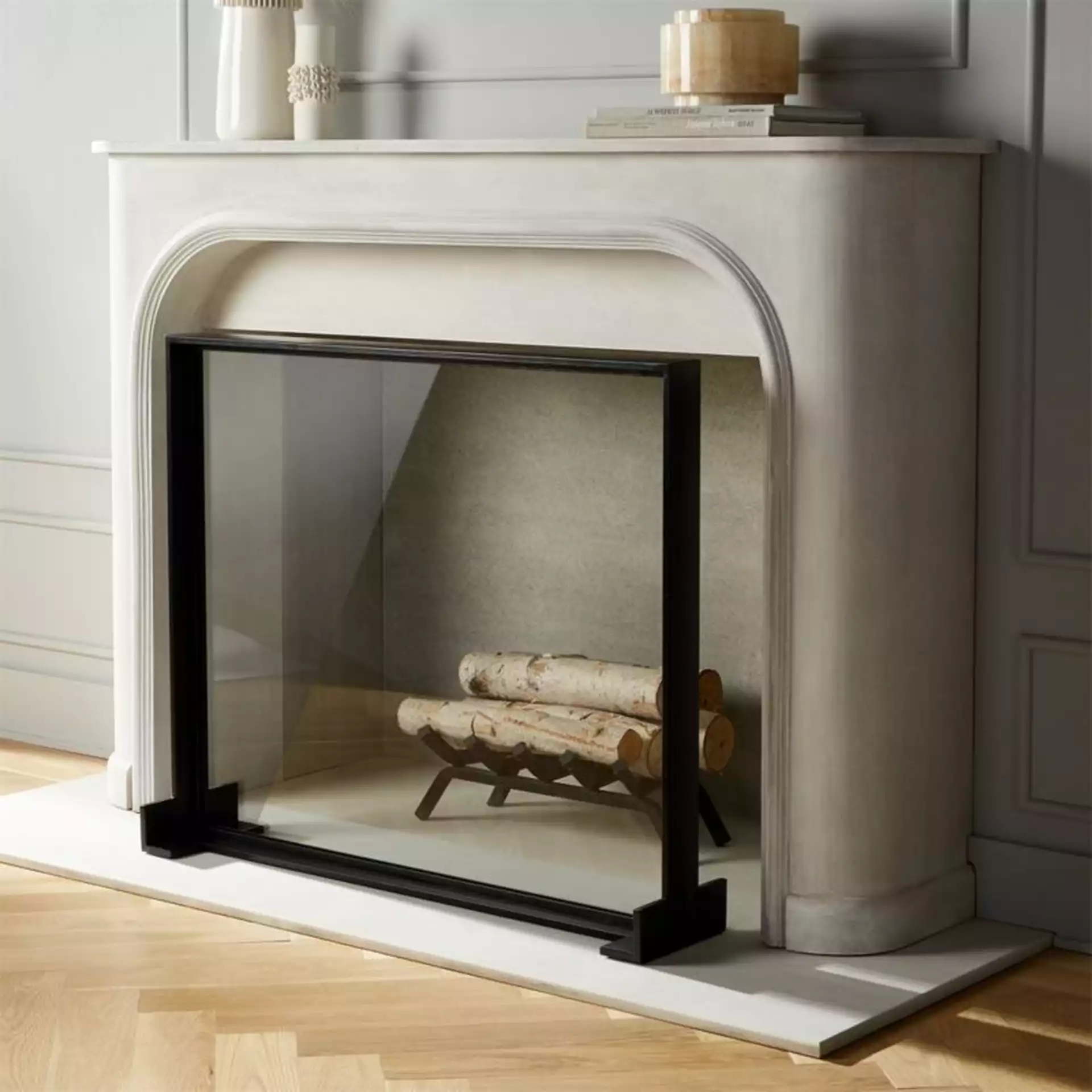Ledge Glass Fireplace Screen