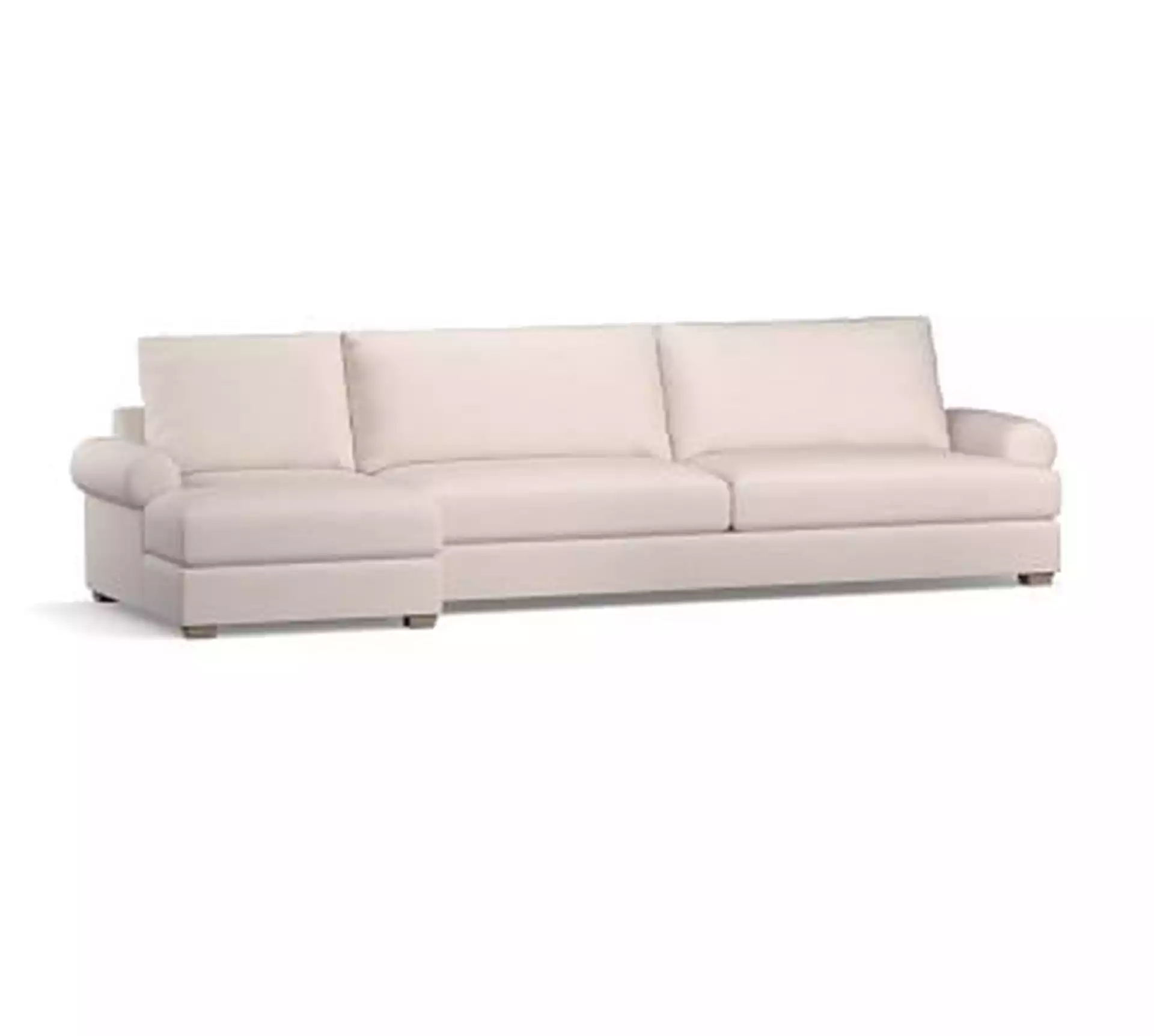 Canyon Roll Arm Upholstered Left Arm Sofa with Chaise Sectional, Down Blend Wrapped Cushions, Twill Cadet Navy