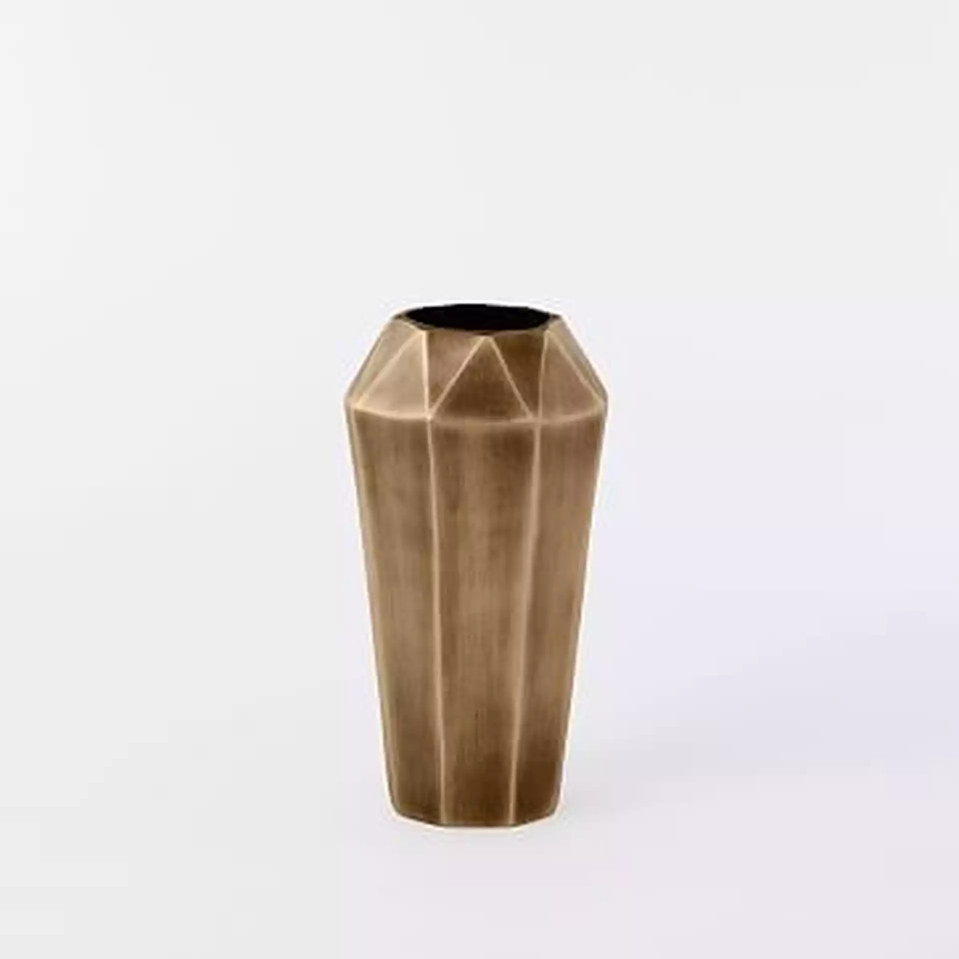 Faceted Deco Metal Vase, Antique Brass, Bud