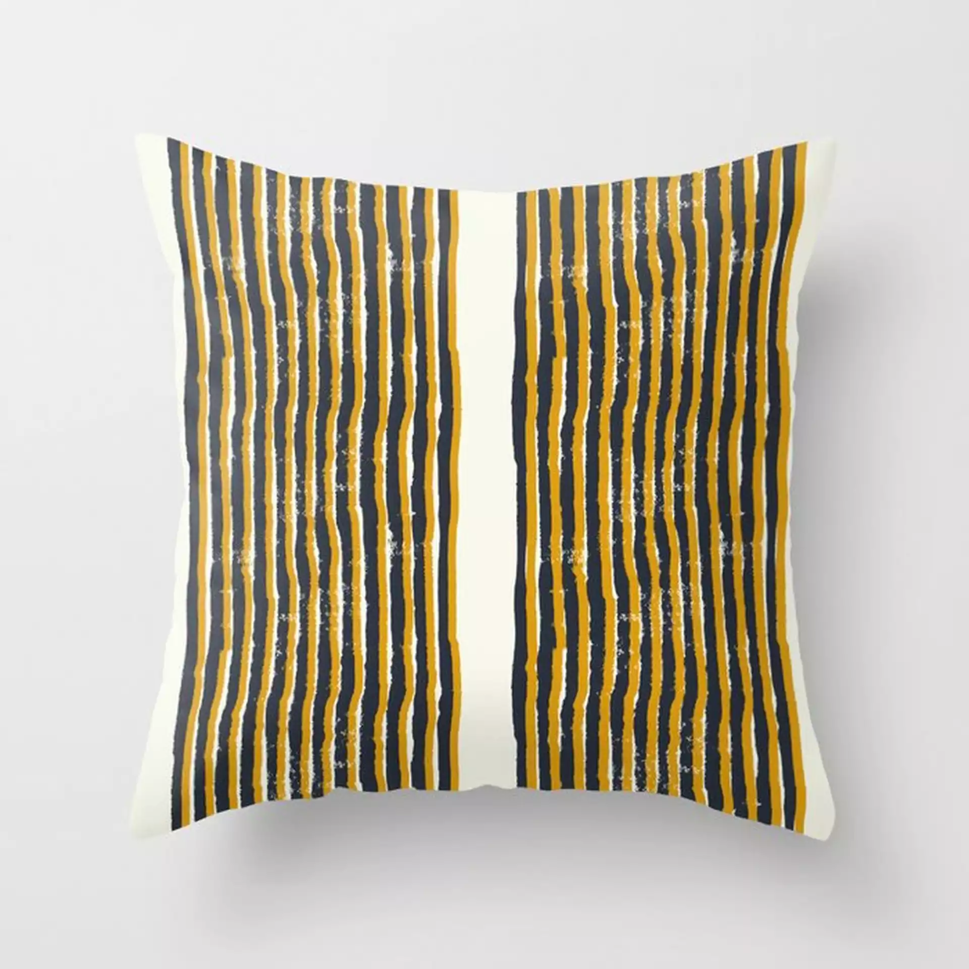 Zen Stripe Block Print Mustard Couch Throw Pillow by Becky Bailey - Cover (20" x 20") with pillow insert - Outdoor Pillow