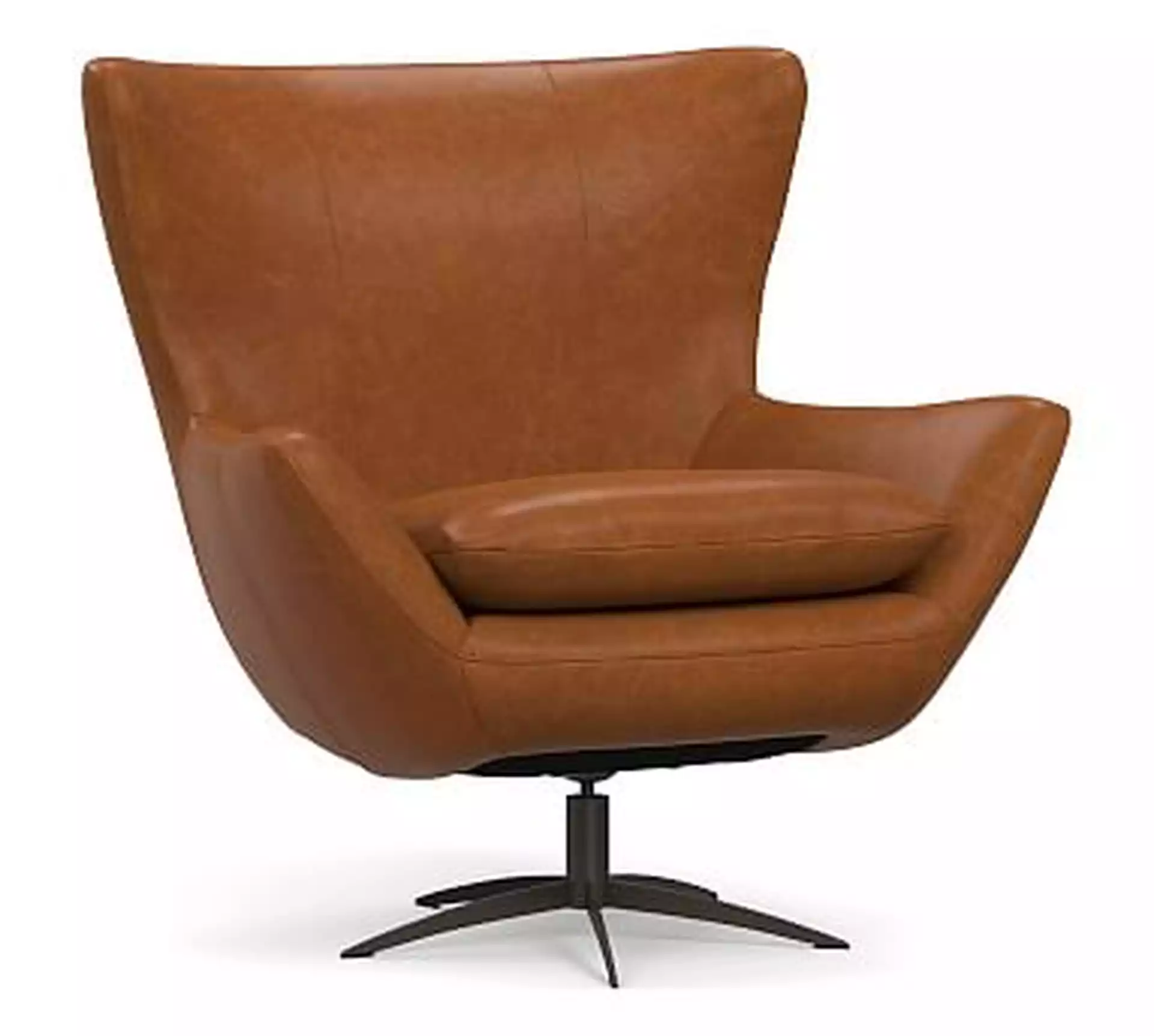 Wells Leather Tight Back Swivel Armchair Bronze Base, Polyester Wrapped Cushions, Statesville Caramel