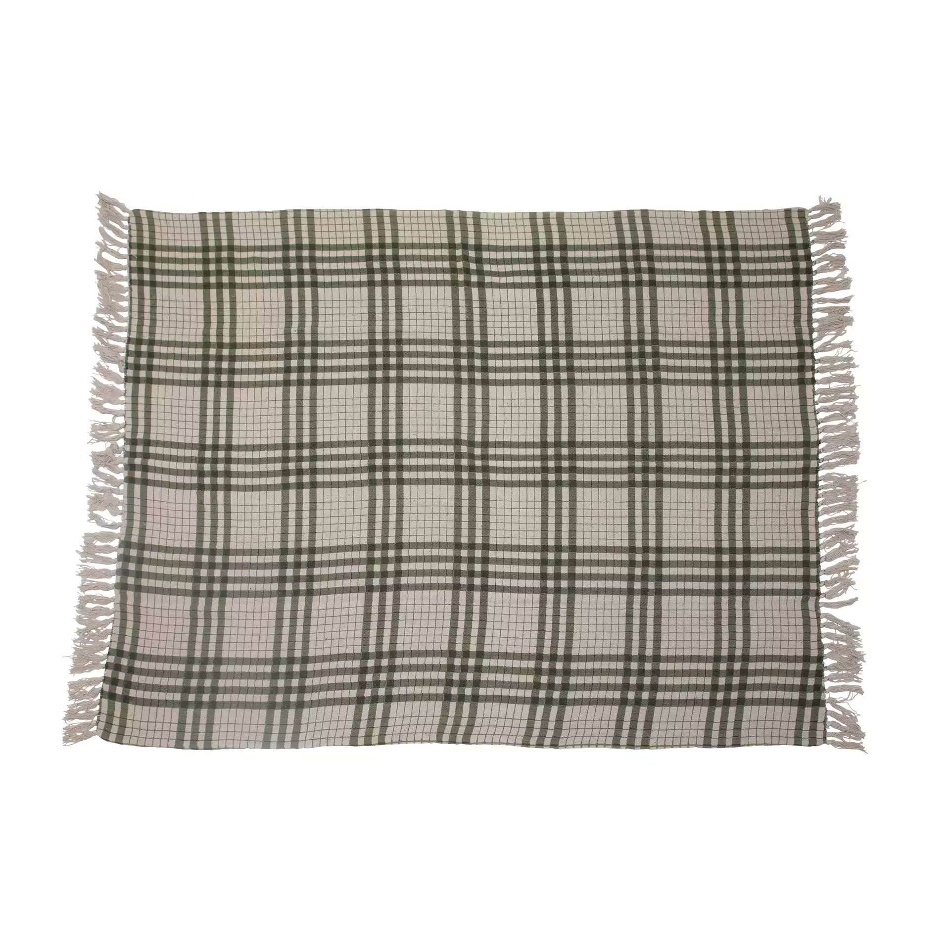 Recycled Cotton Printed Plaid Throw Blanket, Green