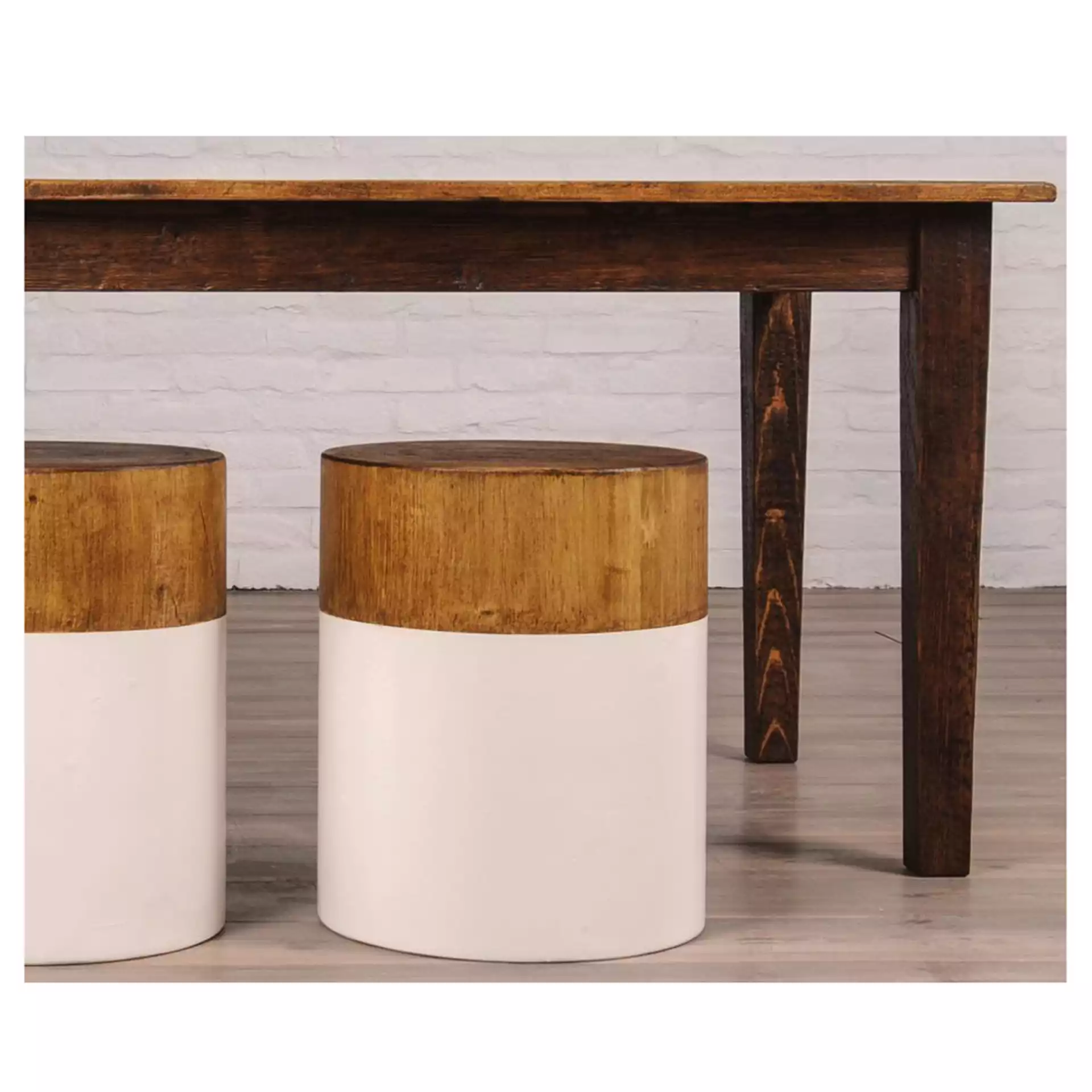 Harley Rustic Lodge White Reclaimed Wood Round Stool