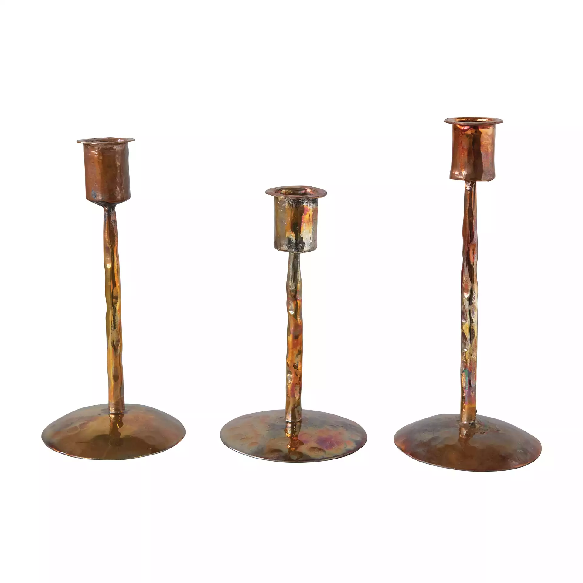 Traditional Metal Candle Holder, Burnt Copper, Set of 3