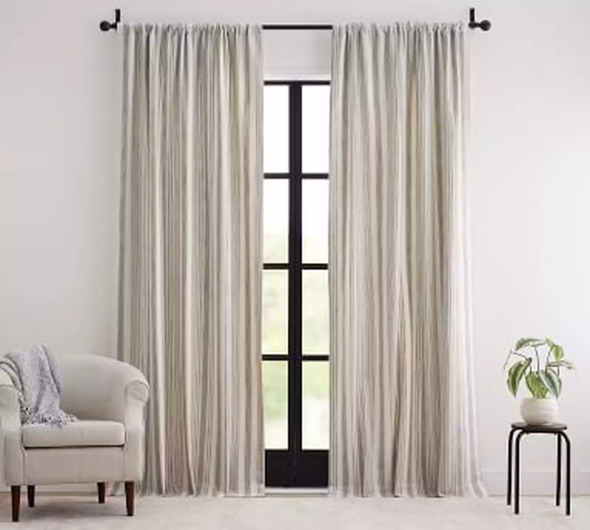 Hawthorn Striped Cotton Curtain, 50" x 96", Charcoal