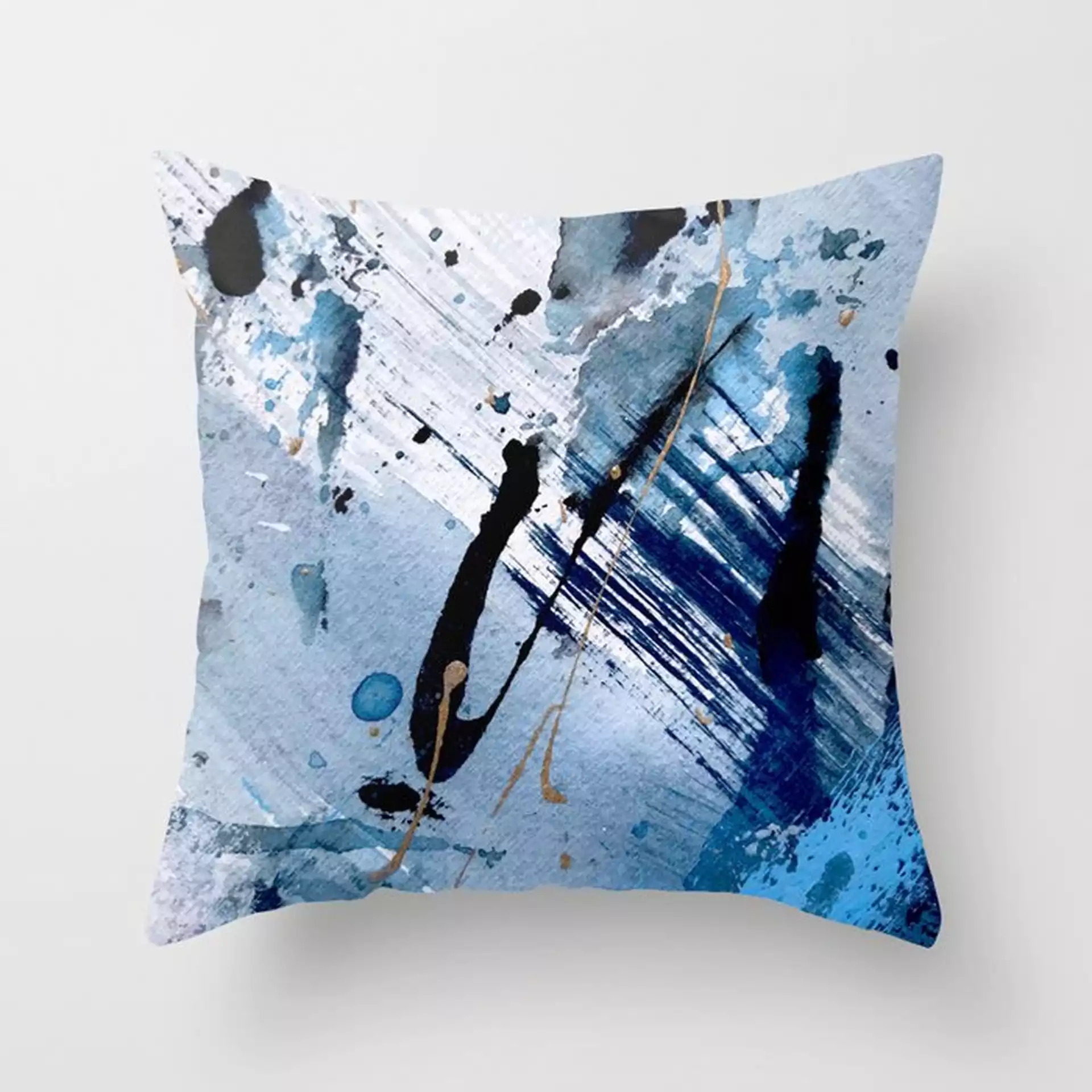 Breathe [2]: Colorful Abstract In Black, Blue, Purple, Gold And White Couch Throw Pillow by Alyssa Hamilton Art - Cover (16" x 16") with pillow insert - Outdoor Pillow