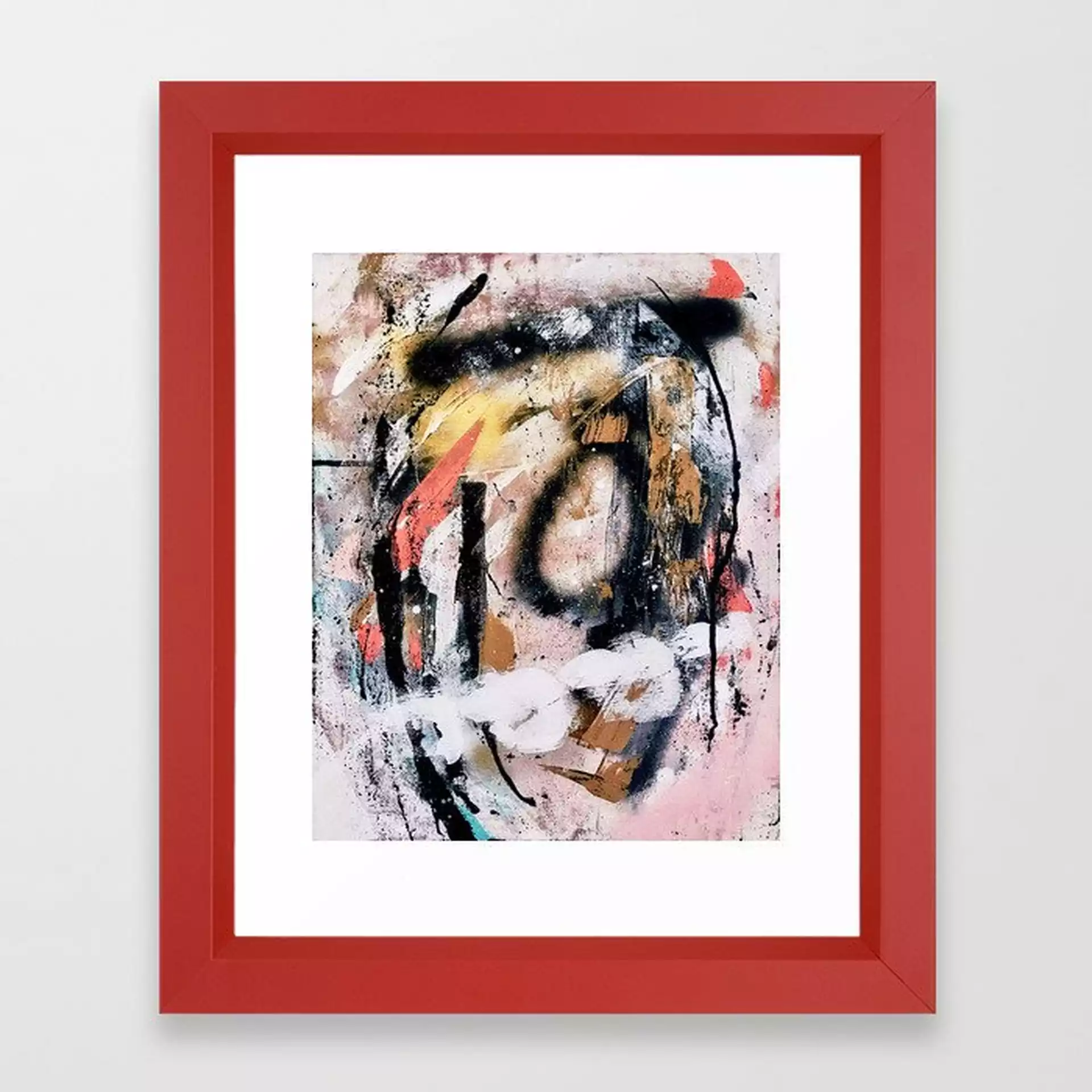 Lightning Soul: A Vibrant Colorful Abstract Acrylic, Ink, And Spray Paint In Gold, Black, Pink Framed Art Print by Alyssa Hamilton Art - Vector Red - X-Small-10x12