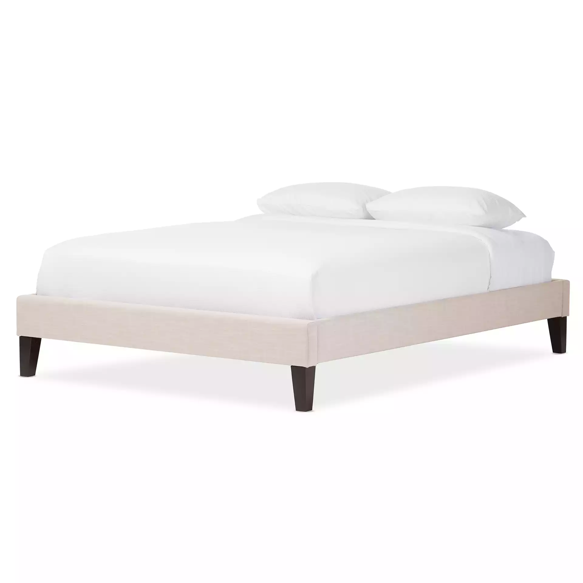 Lancashire Modern and Contemporary Beige Linen Fabric Upholstered King Size Bed Frame with Tapered Legs 