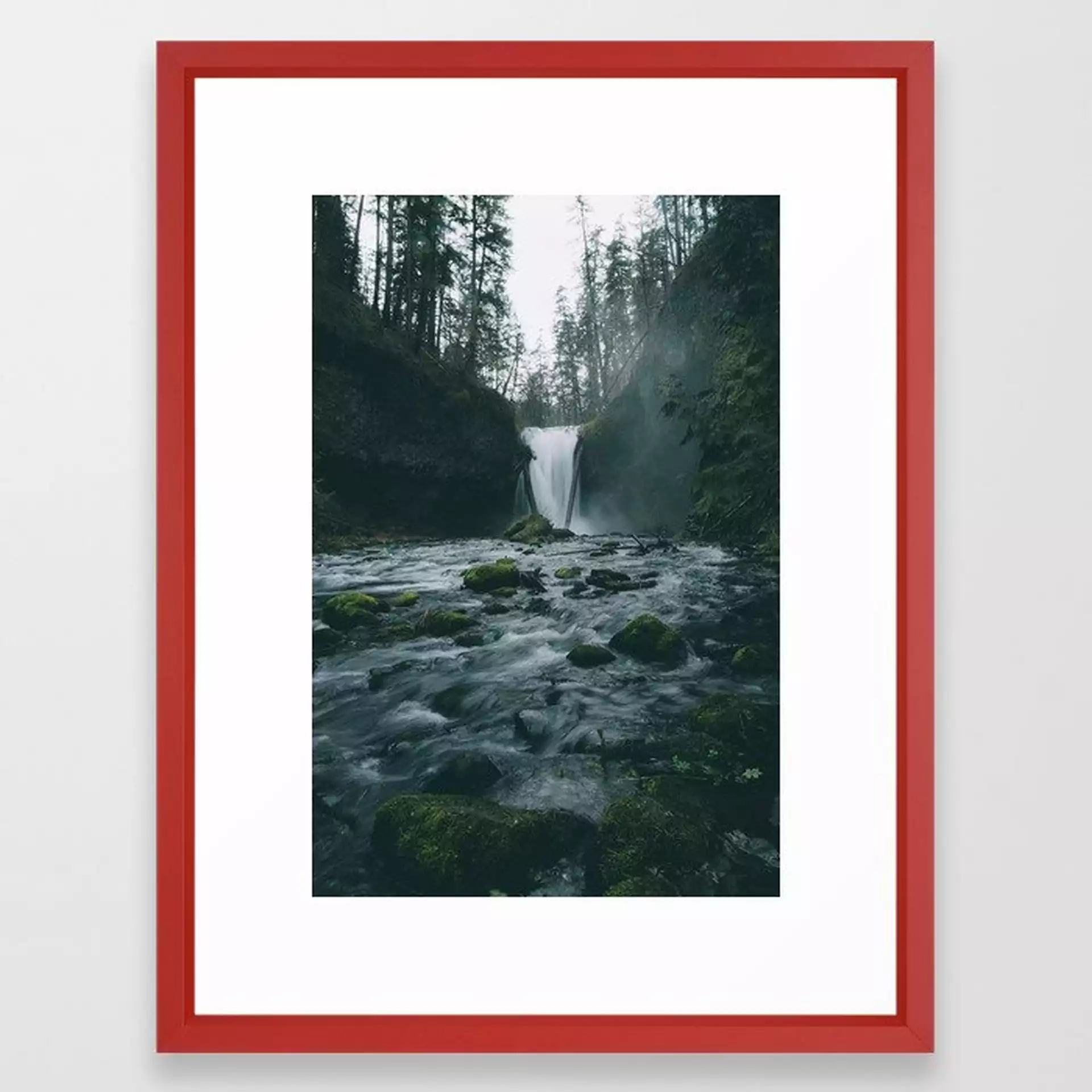 Oregon Waterfall Framed Art Print by Hannah Kemp - Vector Red - MEDIUM (Gallery)-20x26