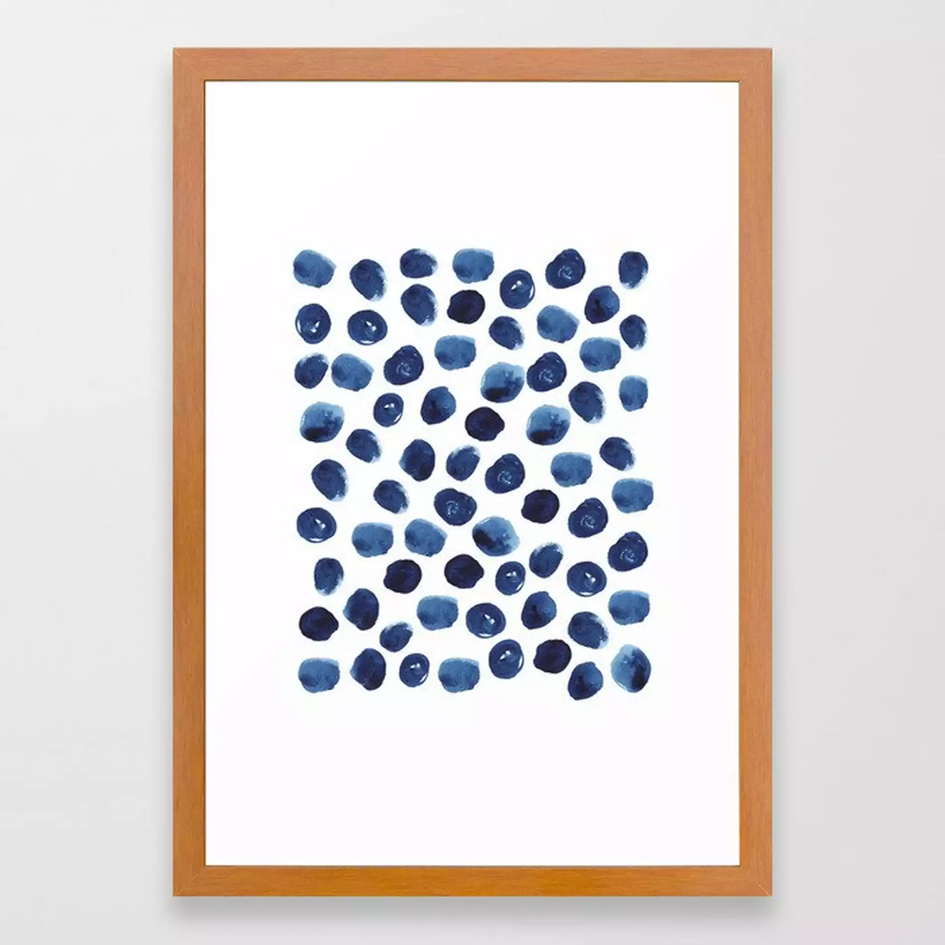 India - Blue Paint, Ink Spots, Design, Watercolor Brush, Dots, Cell Phone Case Framed Art Print by Charlottewinter - Conservation Pecan - SMALL-15x21