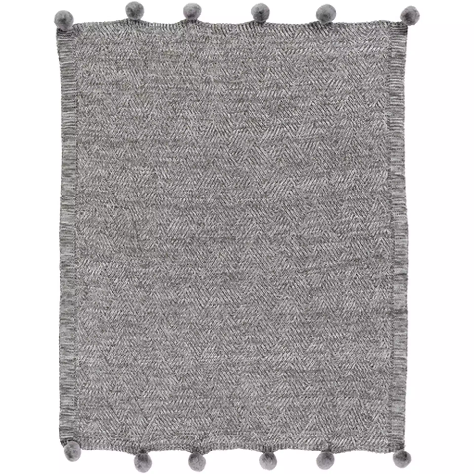 Poppy Modern Classic Charcoal Grey Knitted Pom Pom Edge Throw Blanket