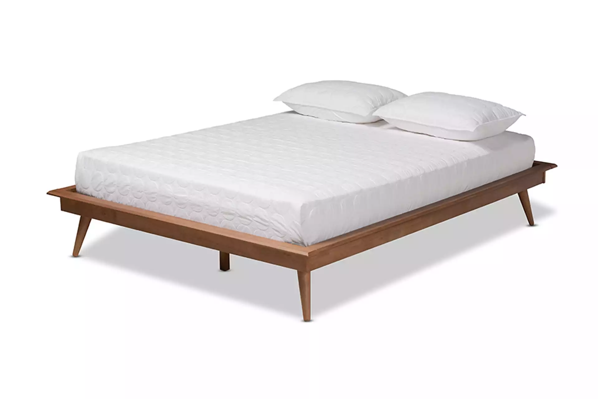 Karine Mid-Century Modern Walnut Brown Finished Wood Full Size Platform Bed Frame