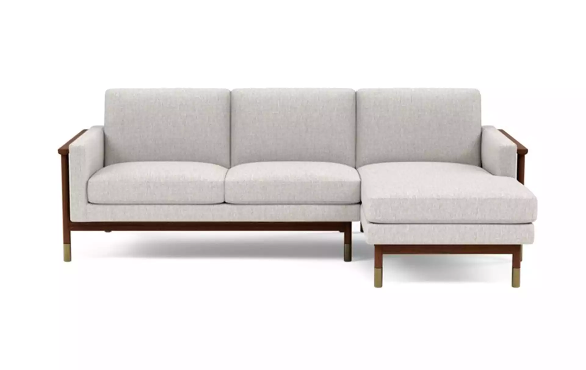 Jason Wu Right Sectional with Beige Wheat Fabric and Oiled Walnut with Brass Cap legs