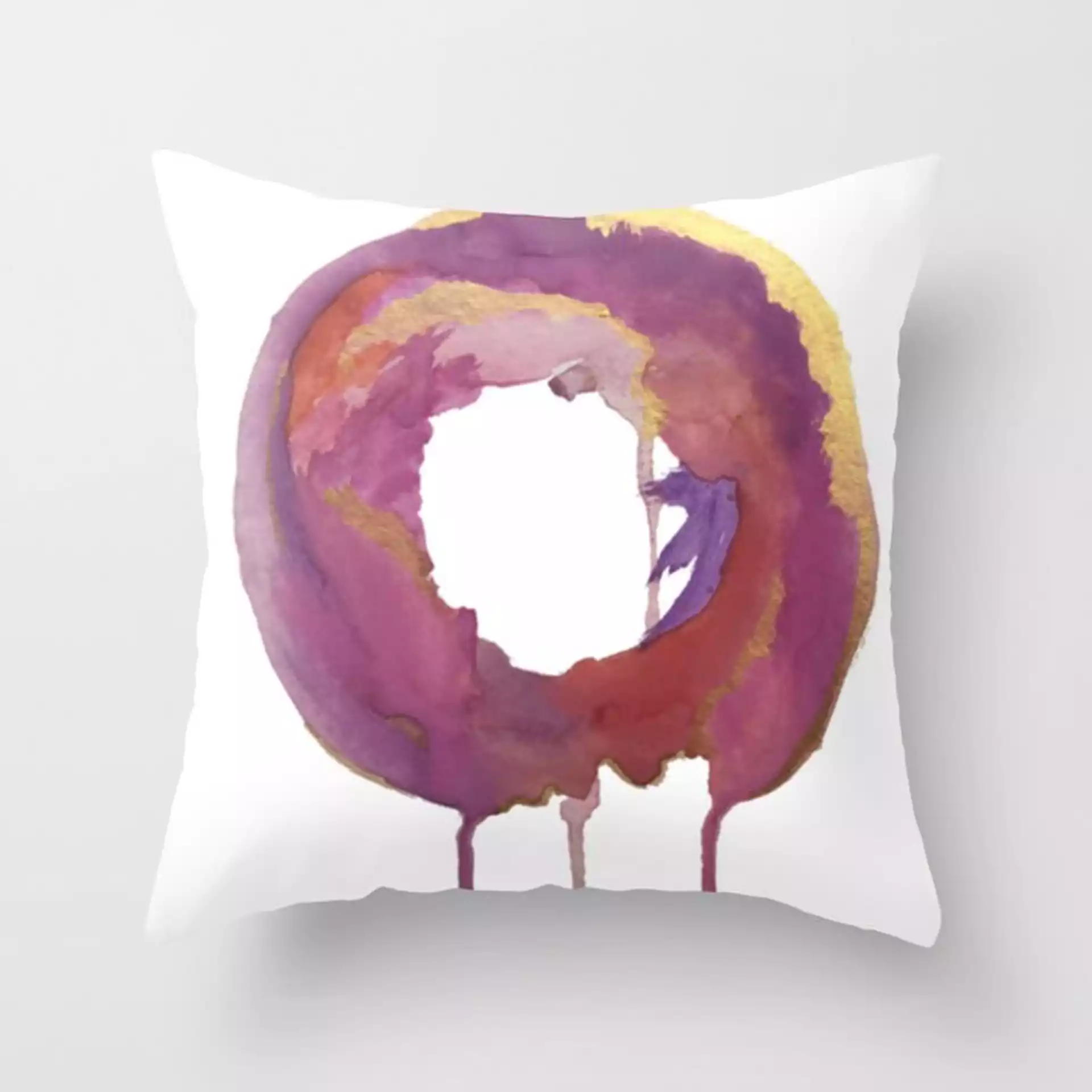 Be Present: A Colorful, Abstract, Circular Piece In Pinks Purples And Gold Couch Throw Pillow by Alyssa Hamilton Art - Cover (20" x 20") with pillow insert - Outdoor Pillow