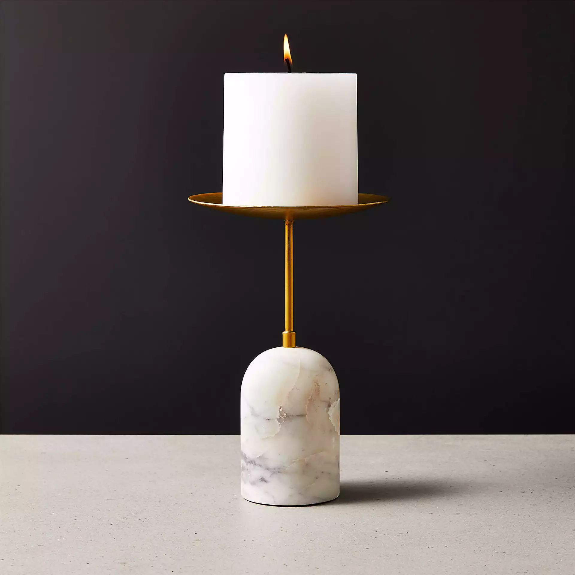 Numa Marble & Brass Pillar Candle Stand, Small