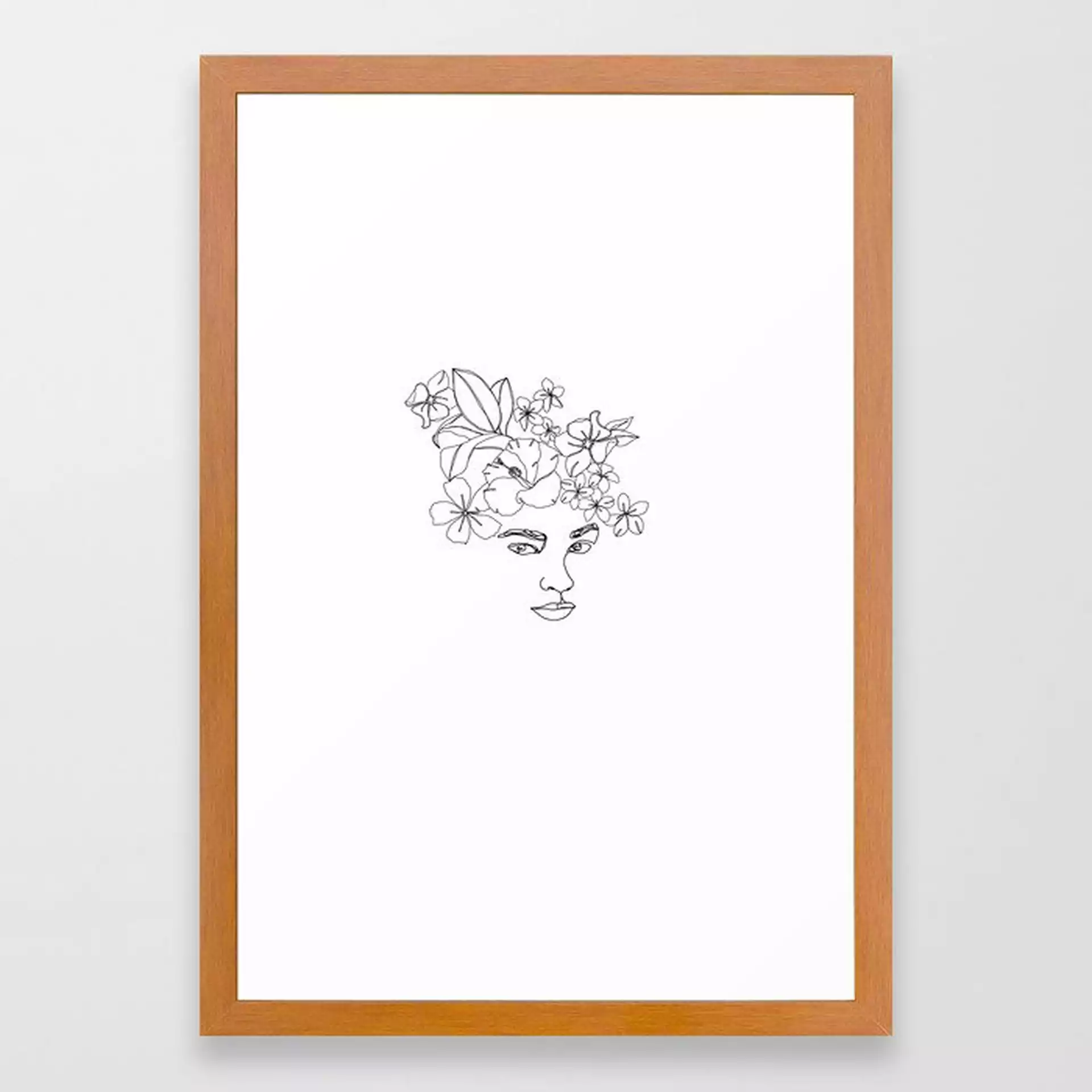 Face With Floral Crown - Selena Framed Art Print by The Colour Study - Conservation Pecan - SMALL-15x21