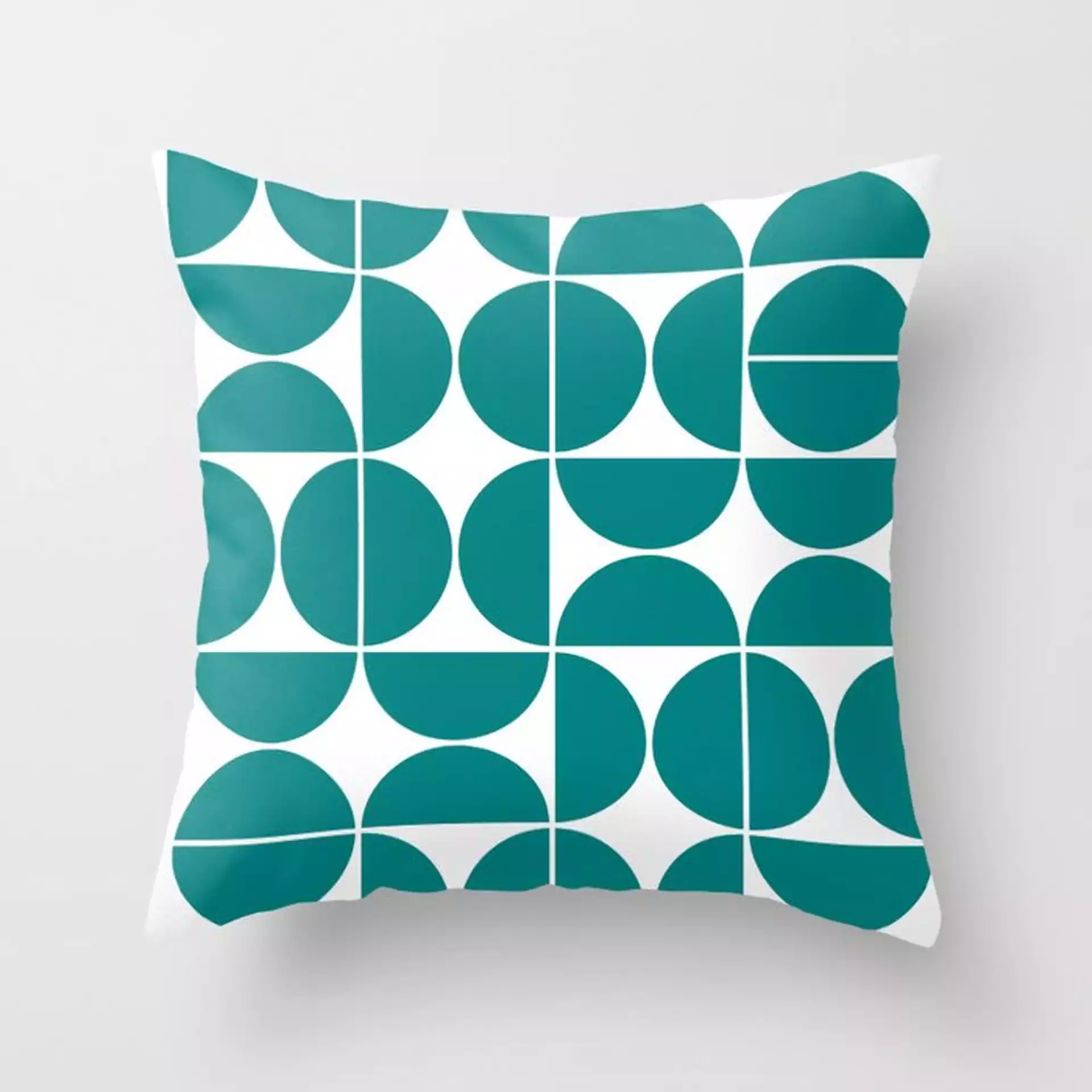 Mid Century Modern Geometric 04 Teal Couch Throw Pillow by The Old Art Studio - Cover (20" x 20") with pillow insert - Outdoor Pillow