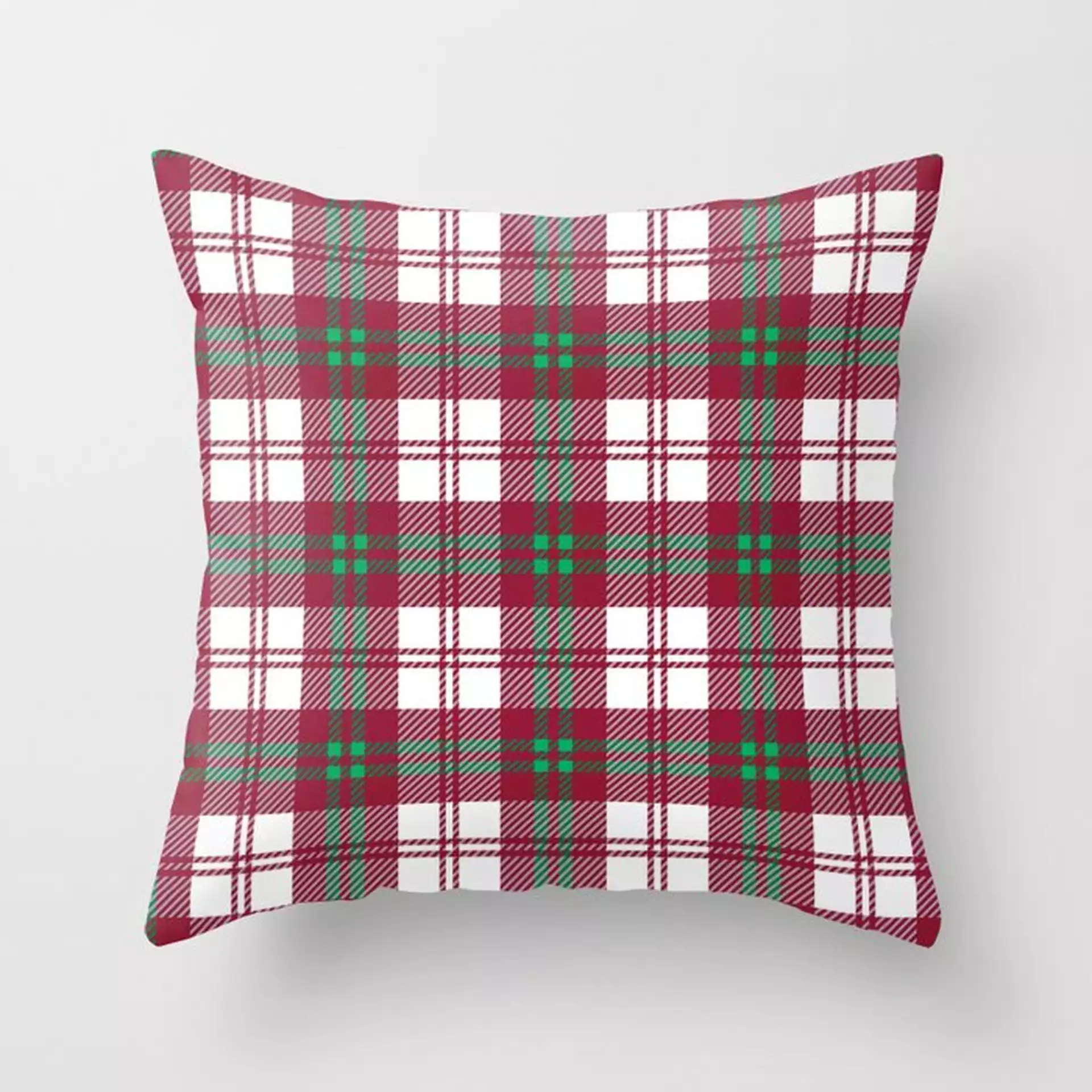 Cozy Plaid In Red And Green Couch Throw Pillow by Becky Bailey - Cover (16" x 16") with pillow insert - Indoor Pillow