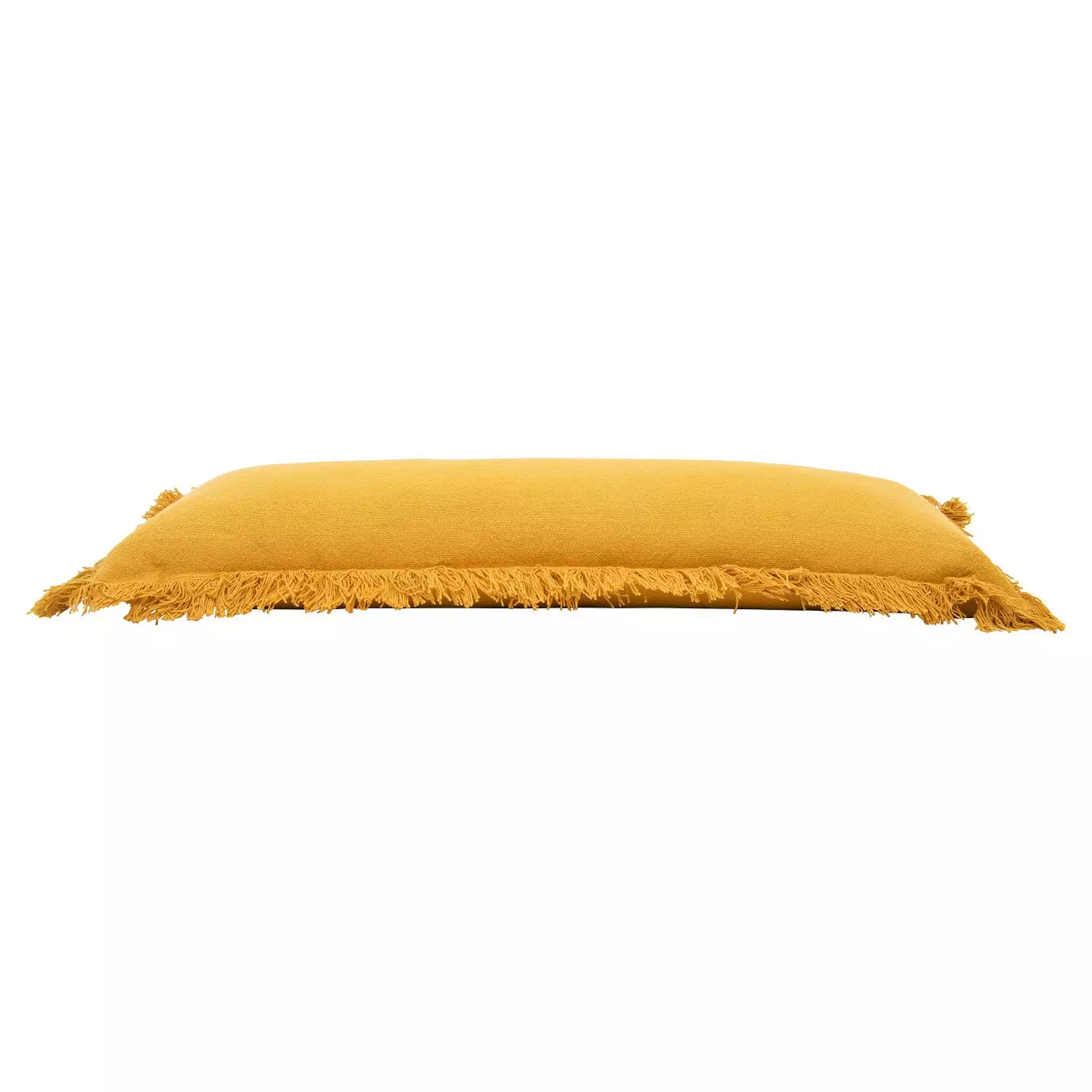 Rectangle Lumbar Pillow with Fringe, Mustard Cotton, 36" x 14"