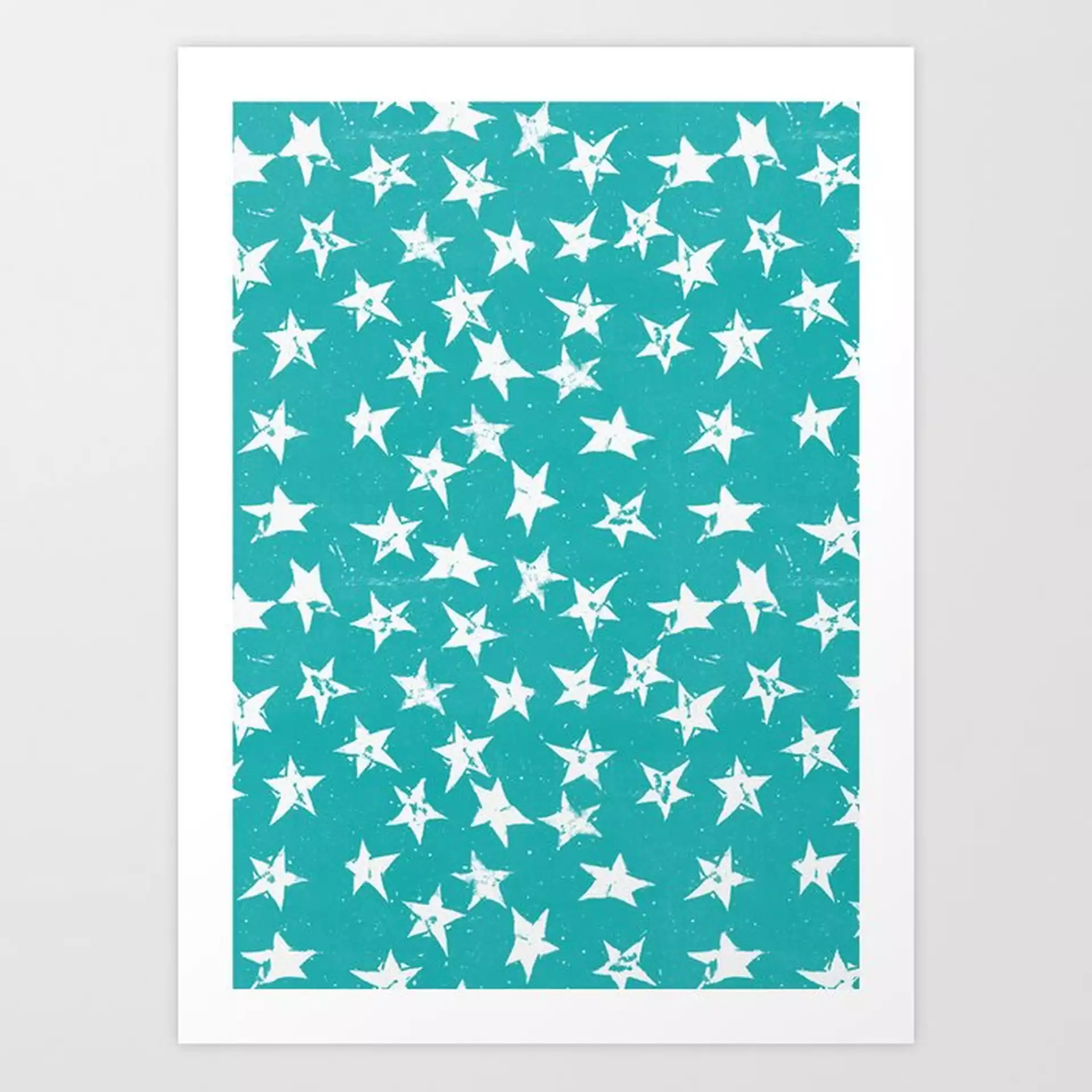 Linocut Stars - Verdigris & White Art Print by Tracie Andrews - X-Small