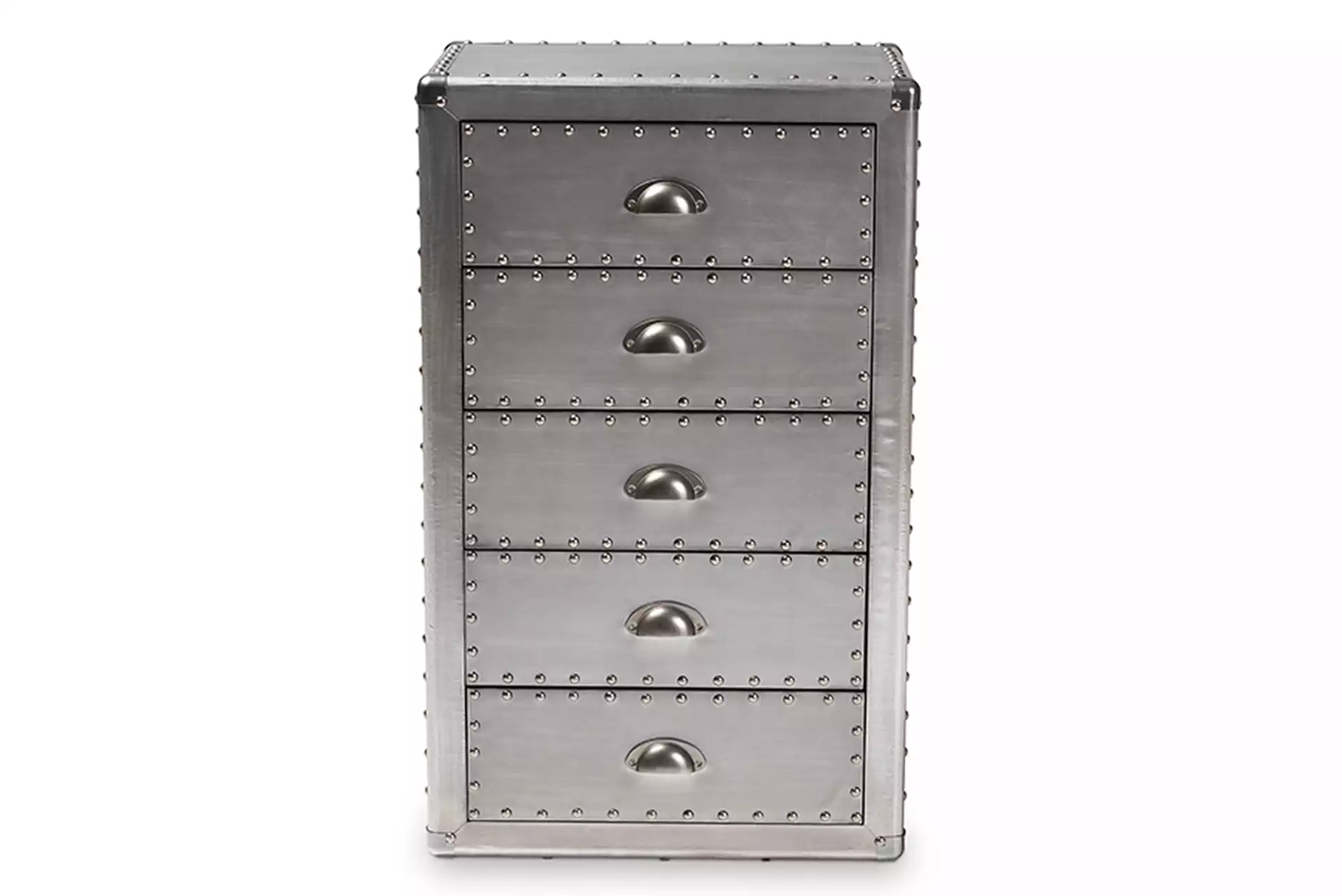 Baxton Studio Davet French Industrial Silver Metal 5-Drawer Accent Chest