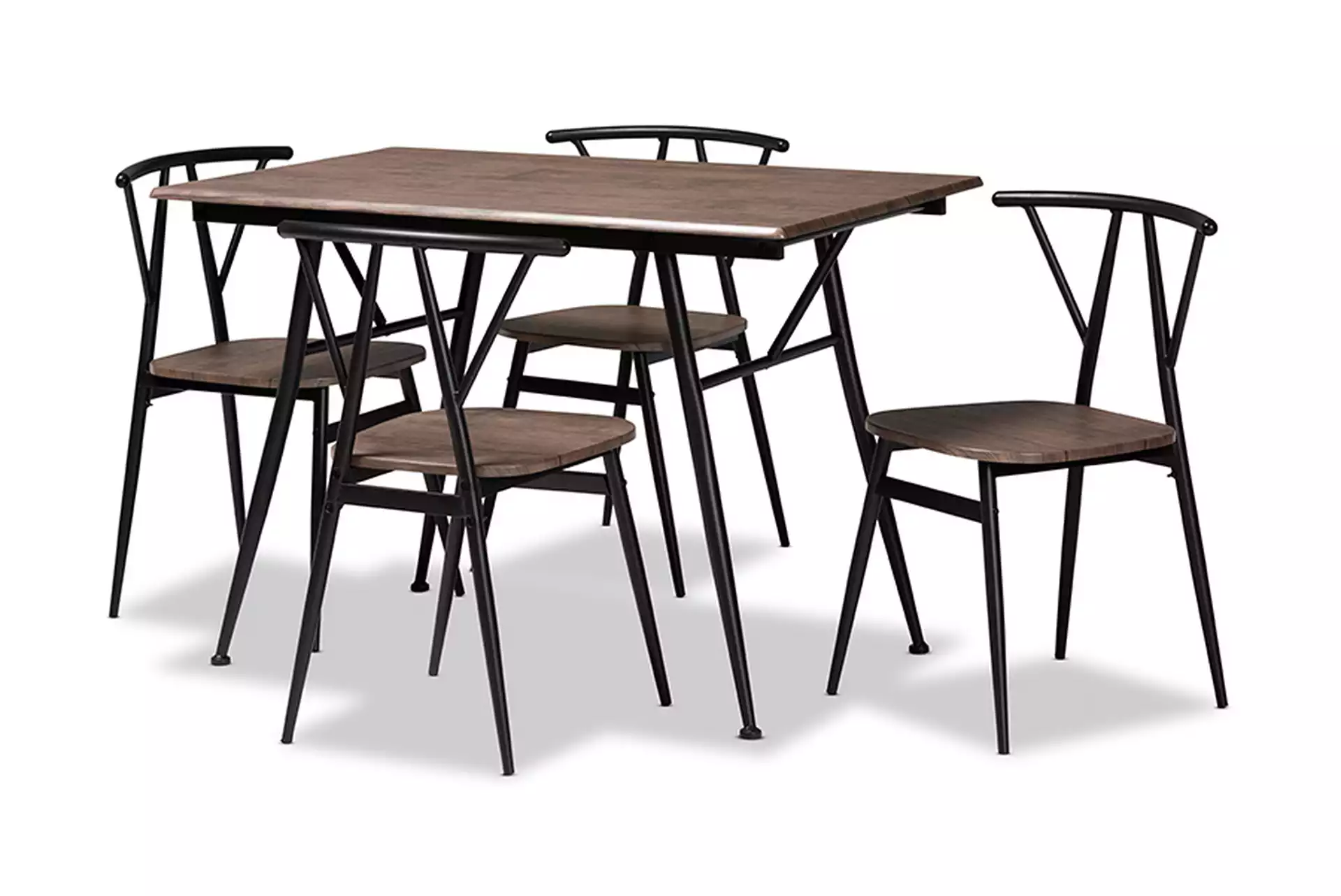 Ciara Modern and Contemporary Walnut Finished Wood and Black Metal 5-Piece Dining Set