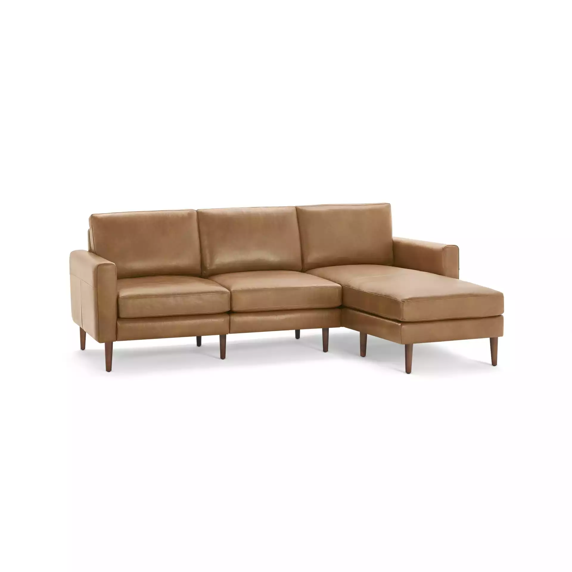 The Block Nomad Leather Sectional Sofa in Camel, Walnut Legs