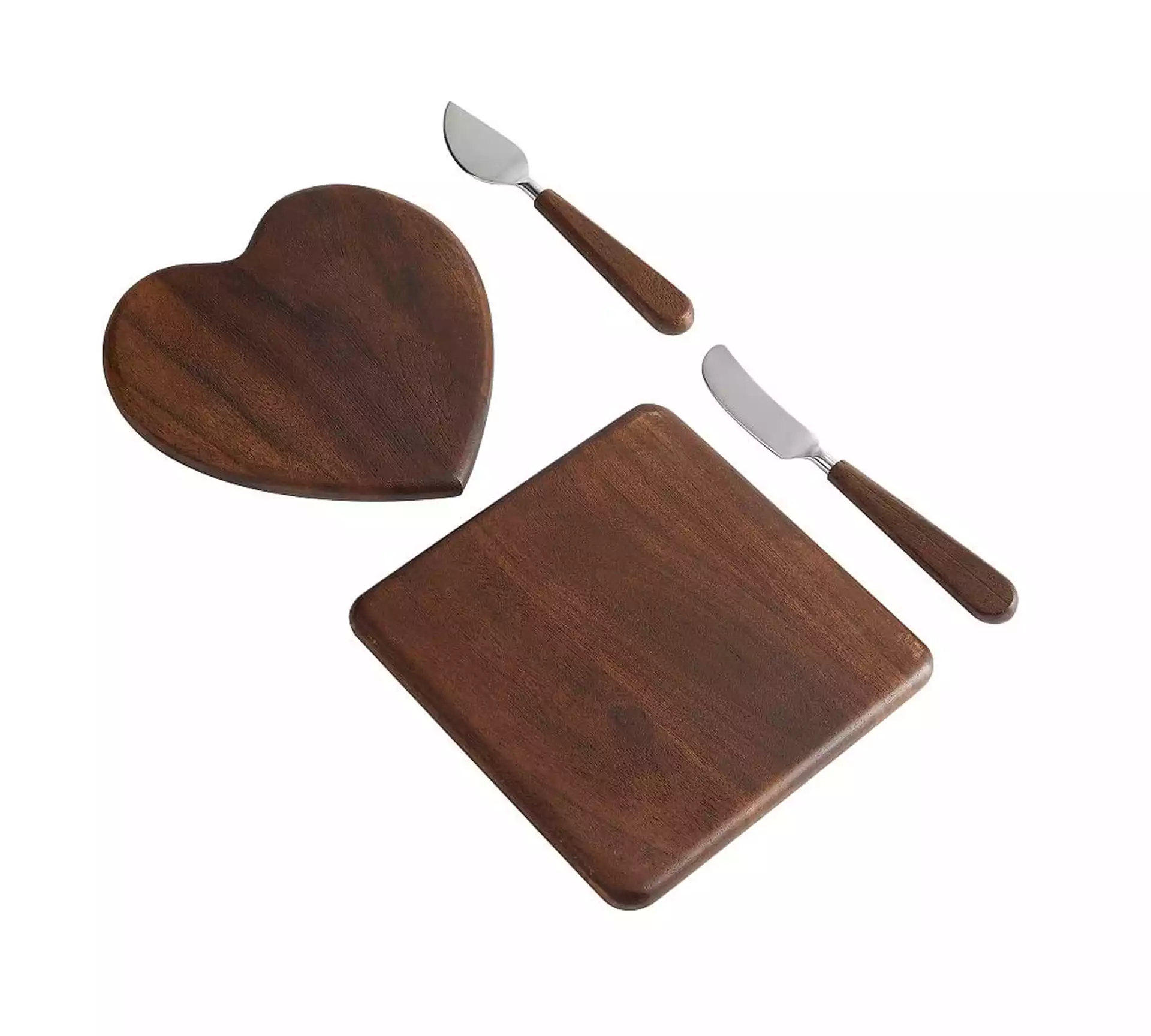 Duo Mango Wood Cheese Boards &amp; Knives 4-Piece Gift Set - Natural
