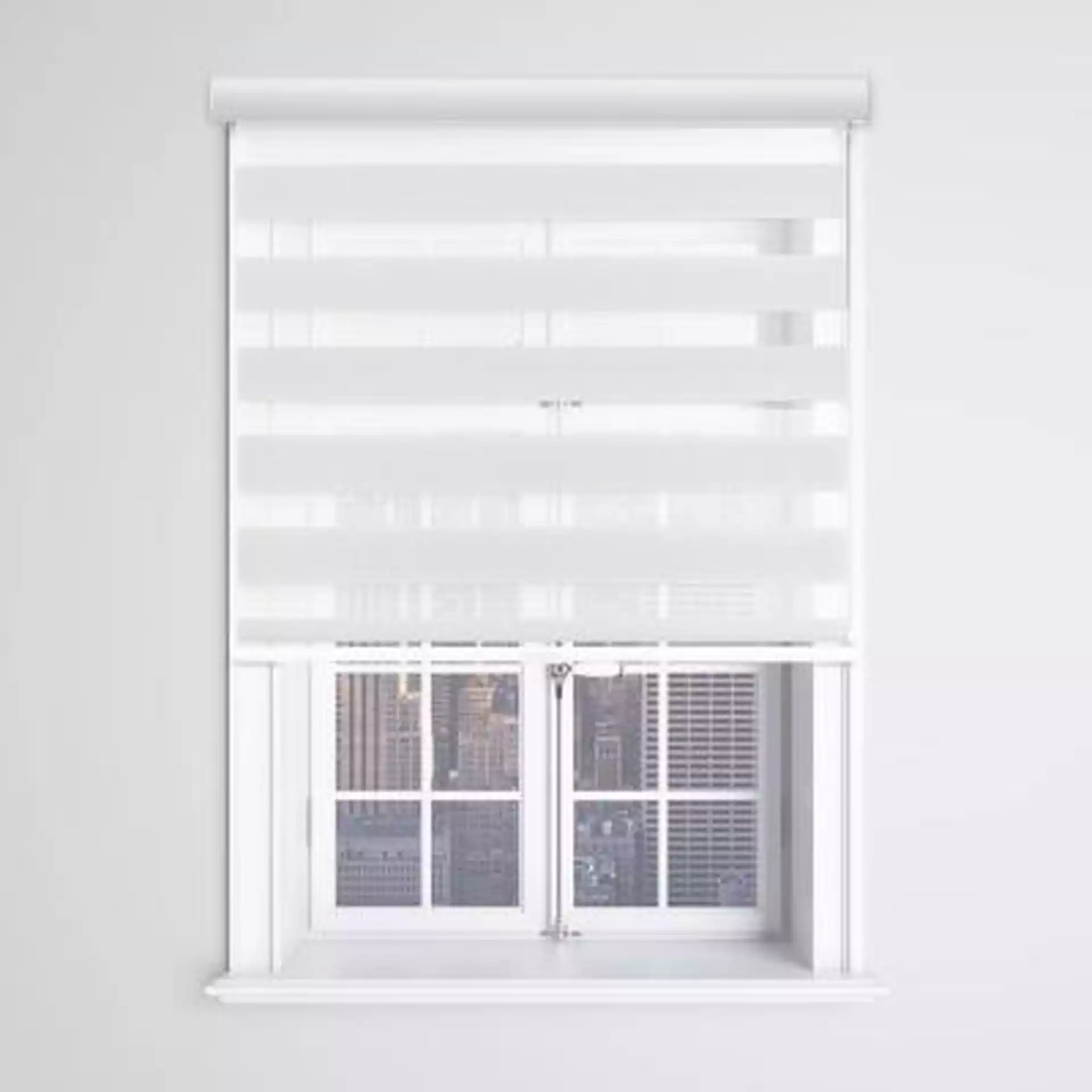 Godear Design Modern Free Stop Cut-to-Size White Cordless Light Filtering Zebra Roller Shade with Cassette Valance 31 in. W x 72 in L