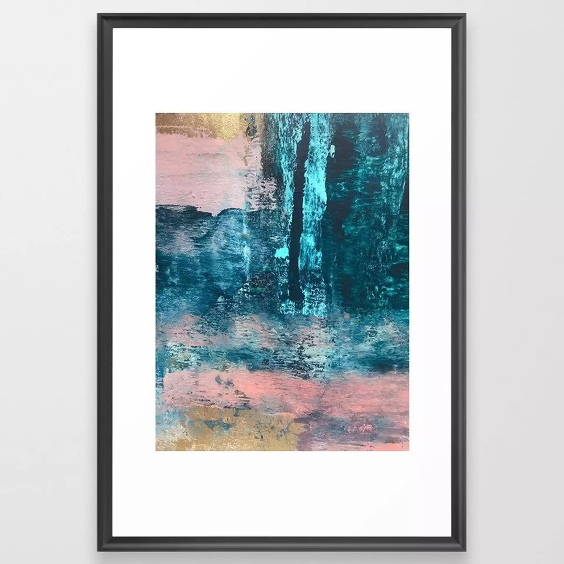 Wishes: An Abstract Mixed-media Piece In Blues, Pink, And Gold Framed Art Print by Alyssa Hamilton Art - Scoop Black - LARGE (Gallery)-26x38
