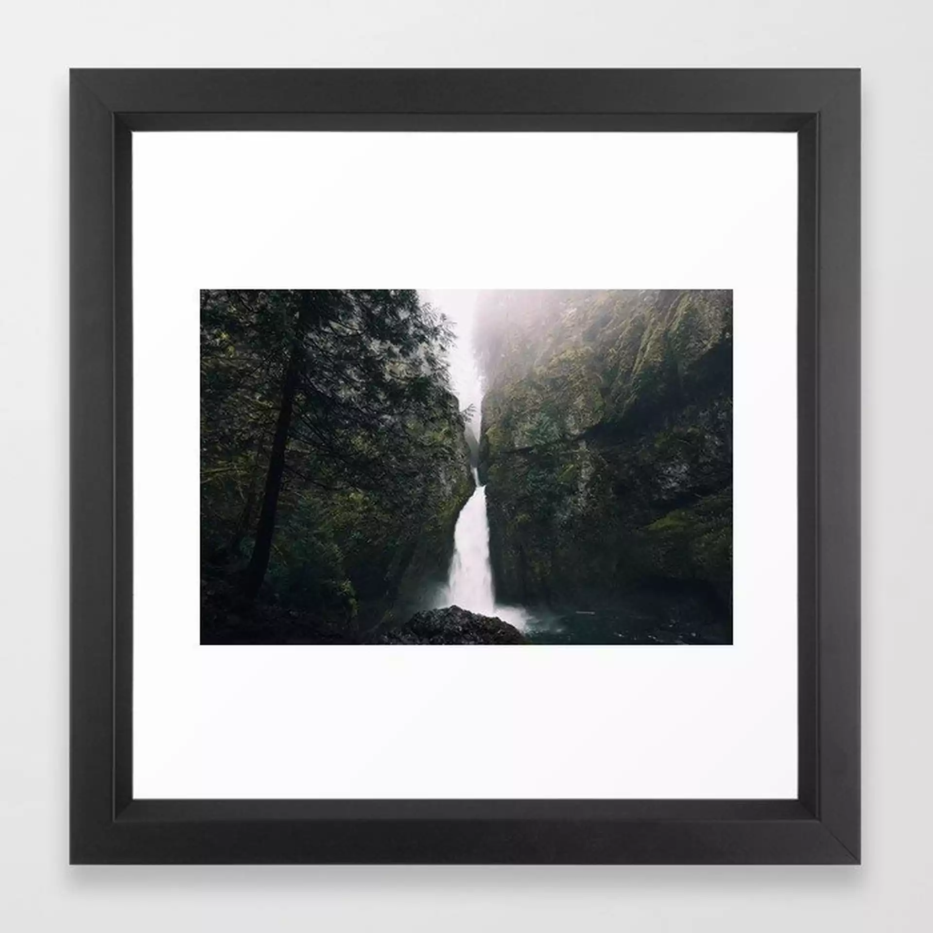 Wahclella Falls Framed Art Print by Hannah Kemp - Vector Black - X-Small-12x12