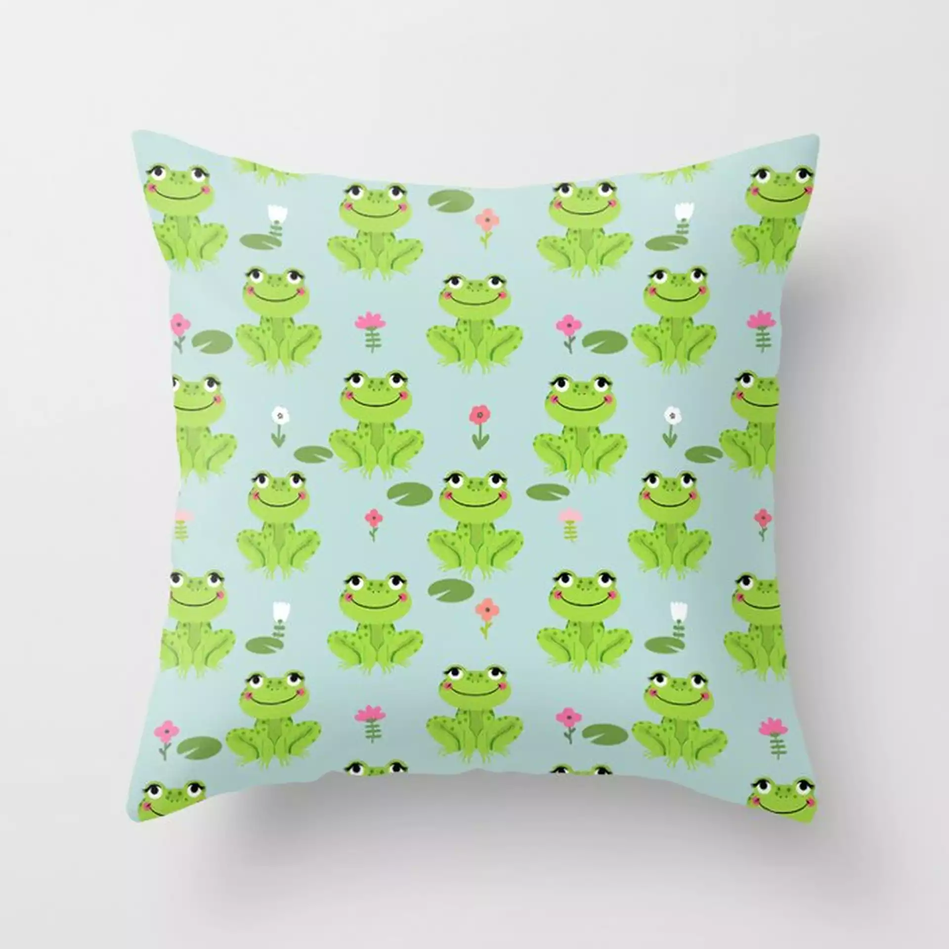 Frog Cute Kids Room Decor Boys Room Baby Nursery Couch Throw Pillow by Charlottewinter - Cover (18" x 18") with pillow insert - Indoor Pillow