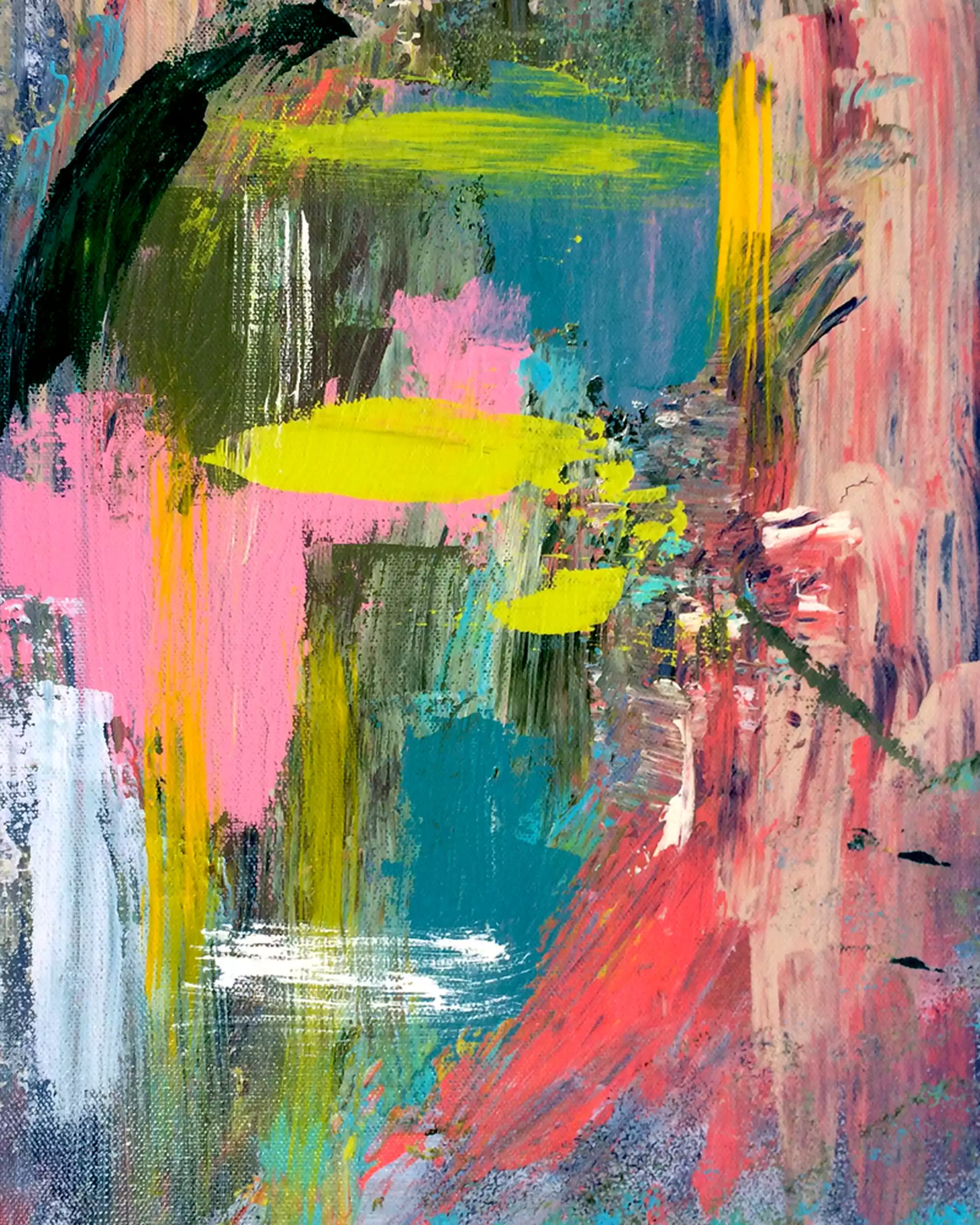 Collision - A Bright Abstract With Pinks, Greens, Blues, And Yellow Art Print by Alyssa Hamilton Art - X-Small