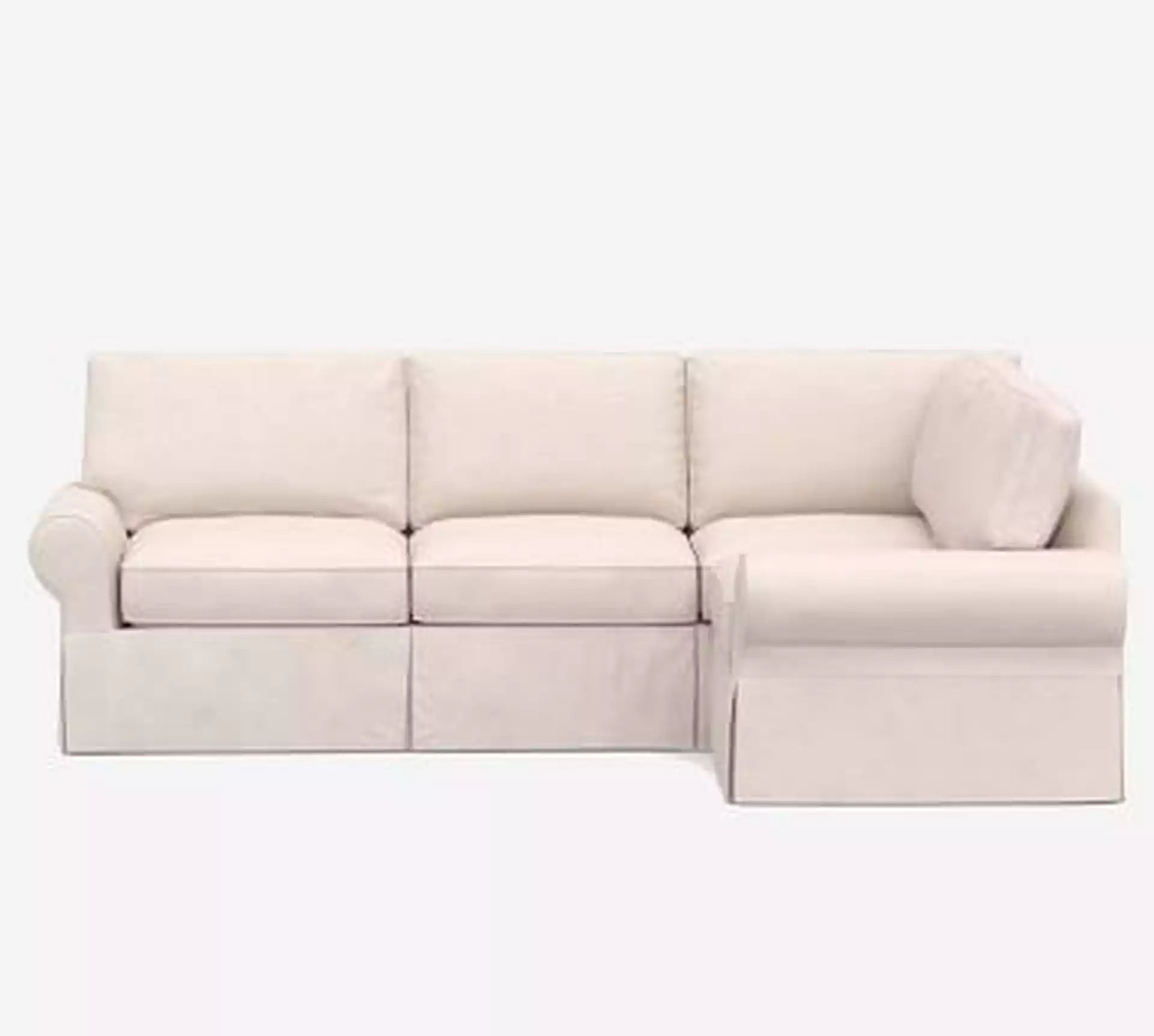 PB Basic Slipcovered Left Arm 3-Piece Sectional, Polyester Wrapped Cushions, Park Weave Oatmeal