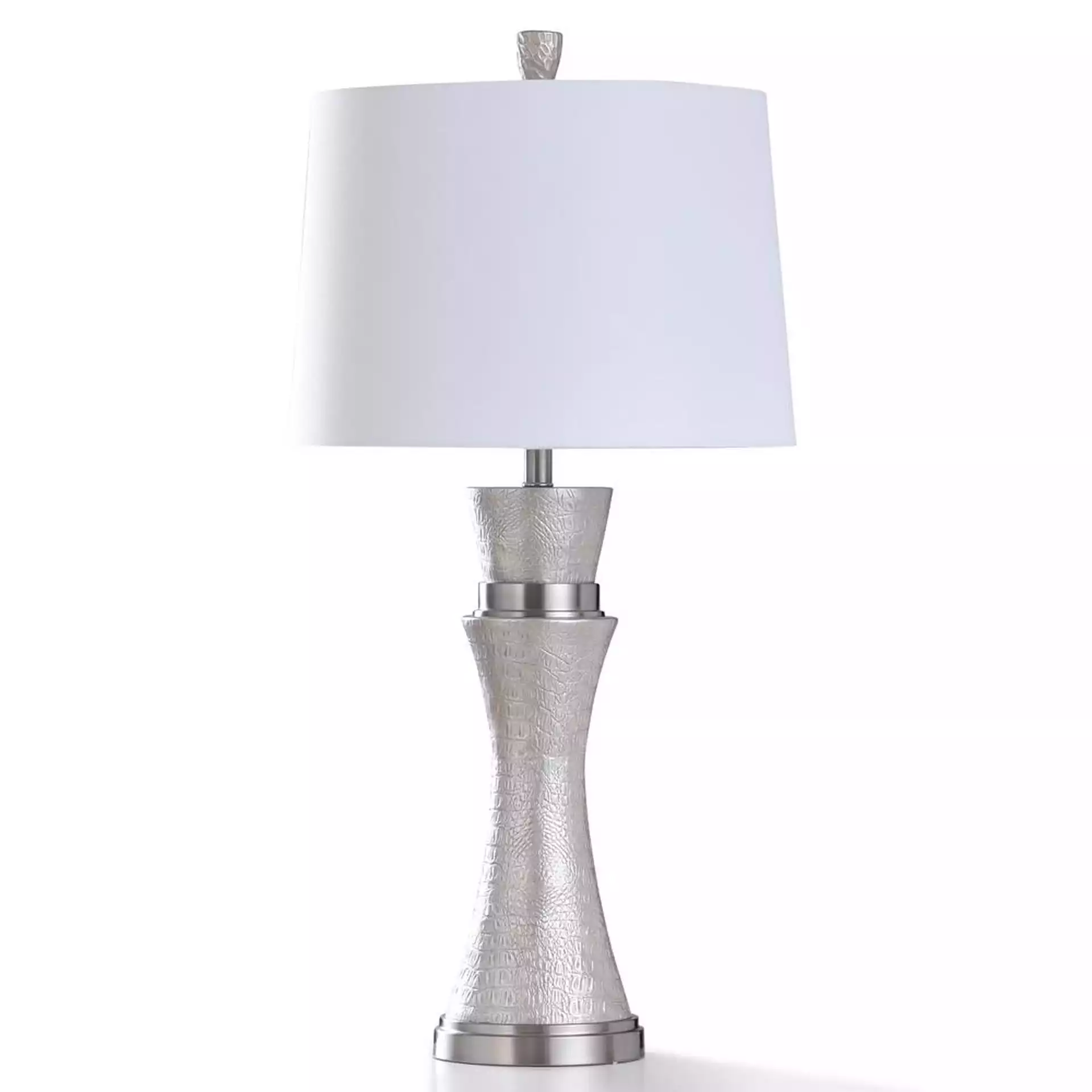 StyleCraft Aglona 36 in. Pearl Painted Resin with Brushed Steel Metal Bedside Lamp