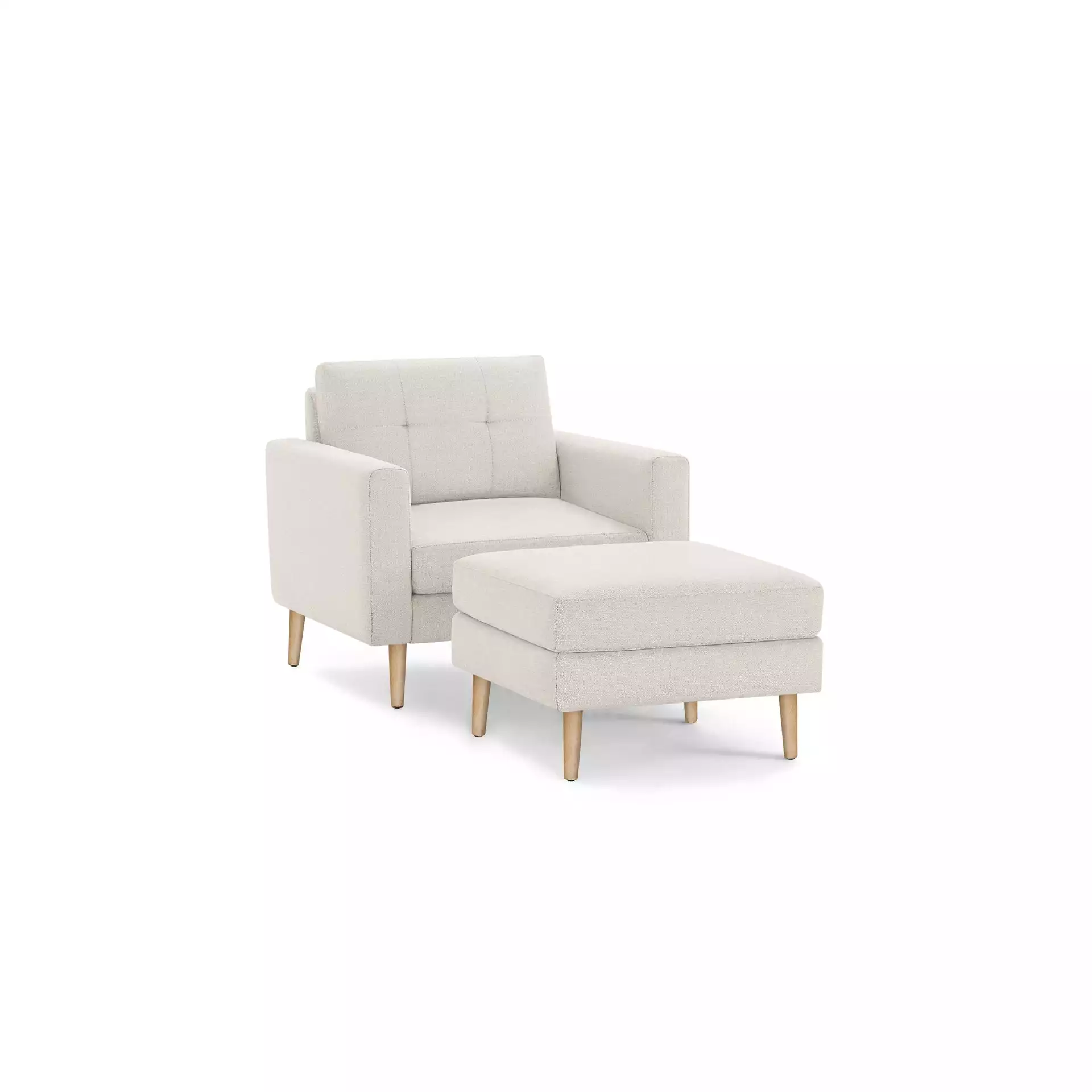 The Block Nomad Armchair with Ottoman in Ivory, Oak Legs