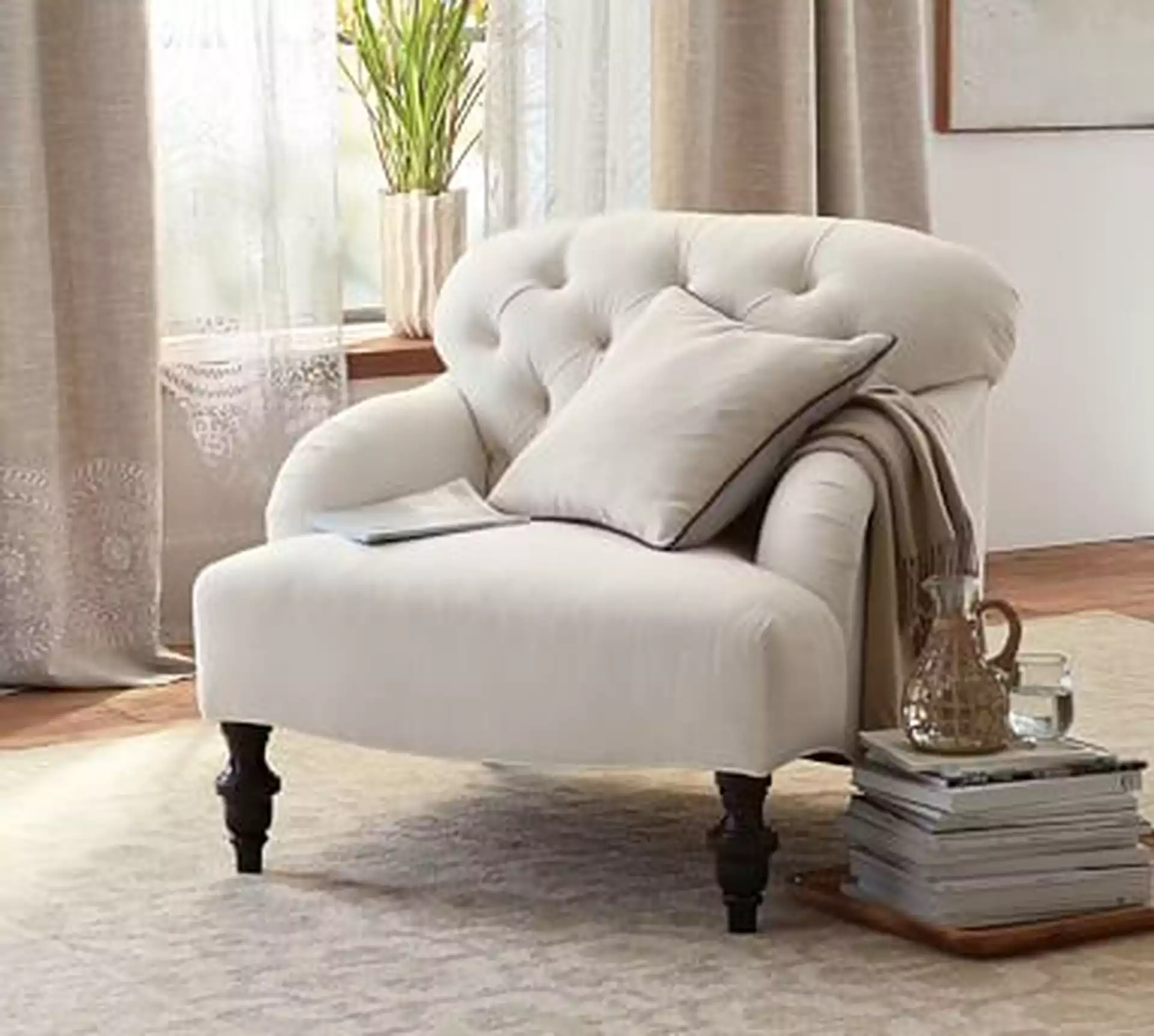 Clara Upholstered Armchair, Polyester Wrapped Cushions, Park Weave Ivory