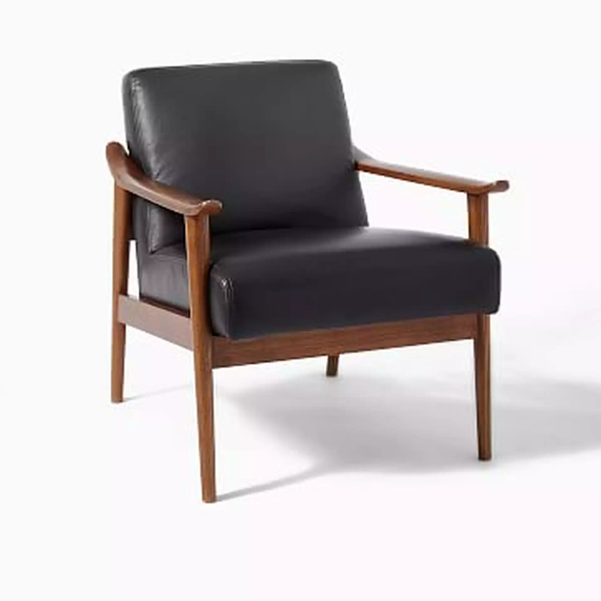 Midcentury Show Wood Leather Chair, Nero/Pecan
