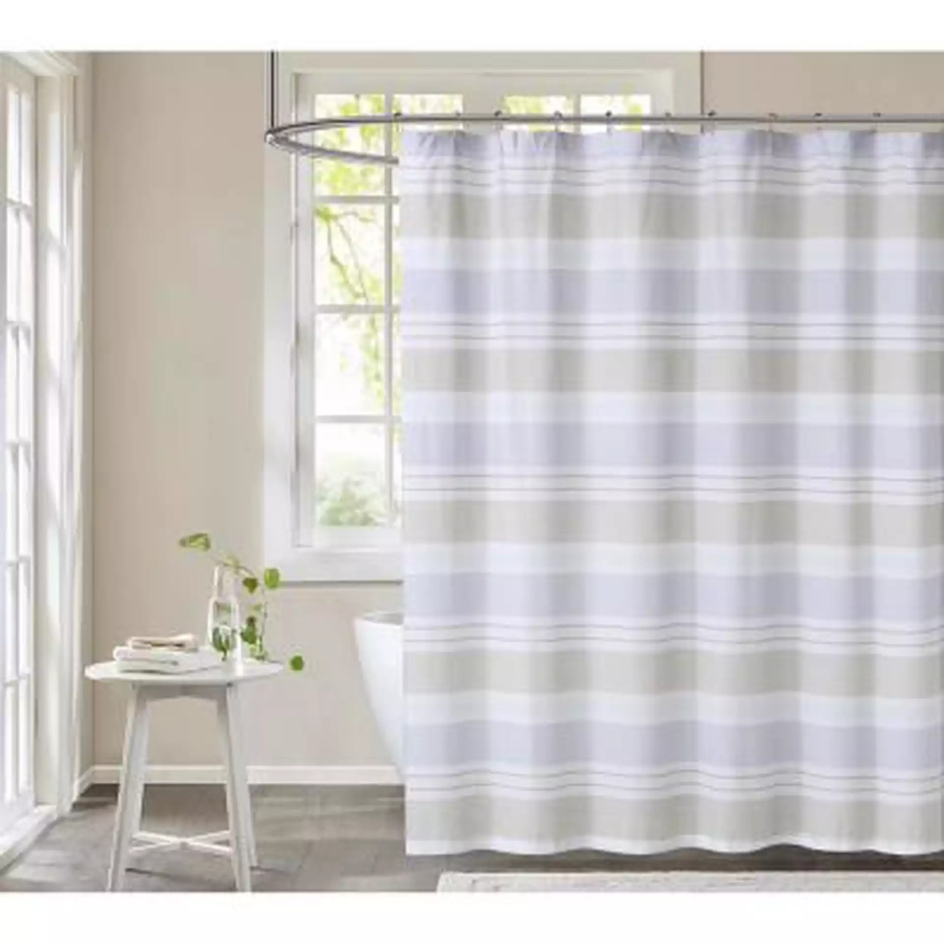 Cottage Classics Spa Stripe 72 x72 inch Shower Curtain, Blue/Tan