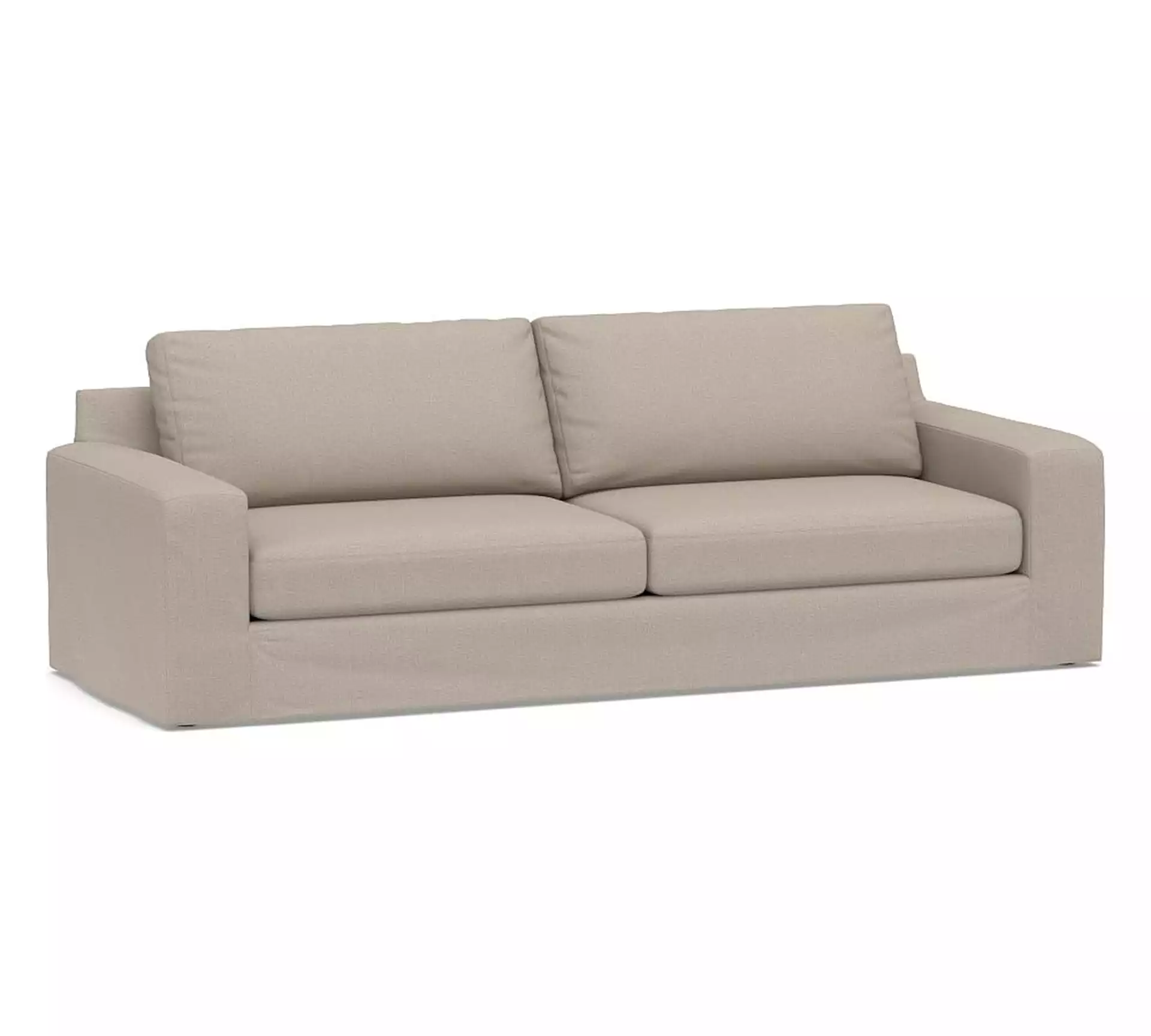 Big Sur Square Arm Slipcovered Grand Sofa 2-Seater, Down Blend Wrapped Cushions, Performance Brushed Basketweave Sand