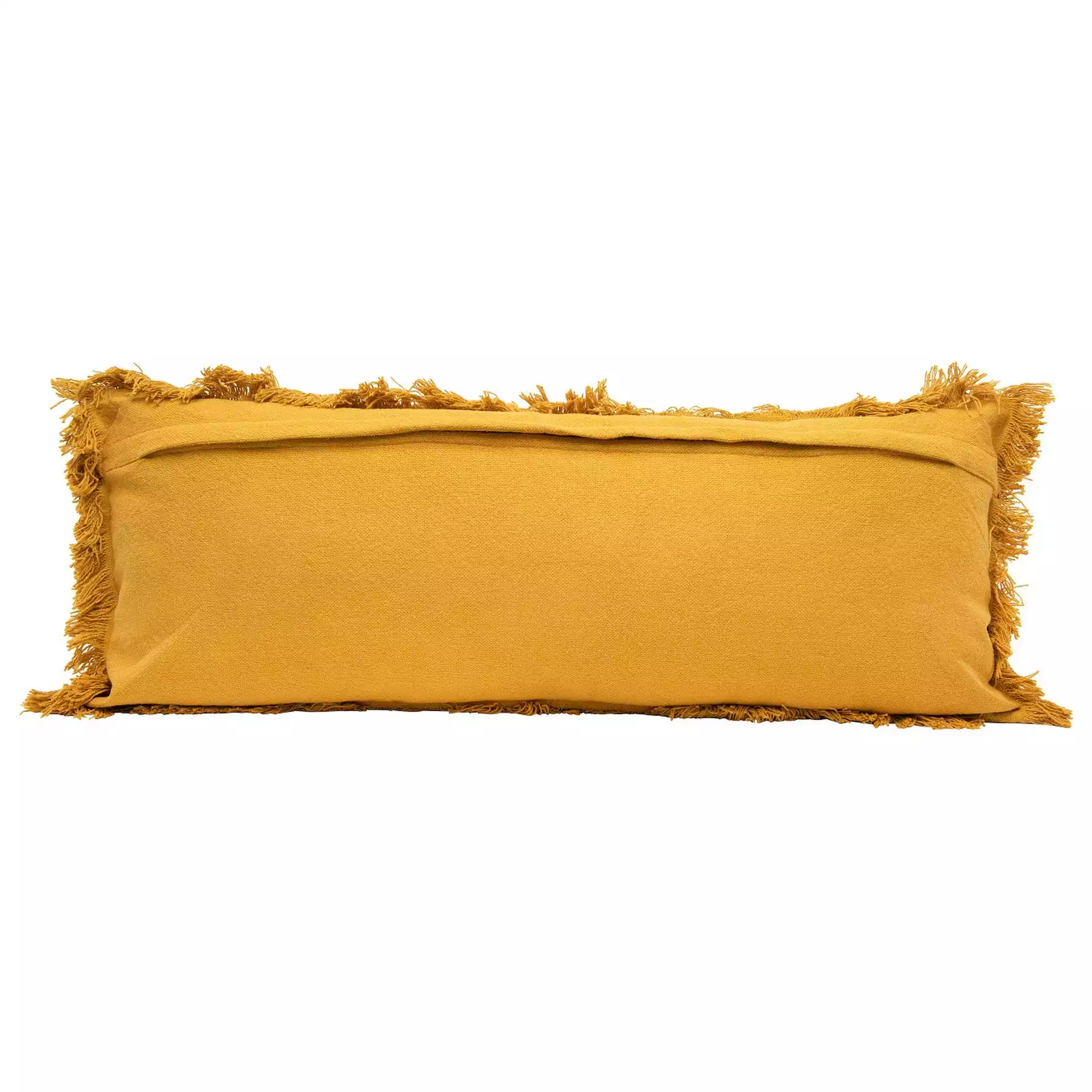 Rectangle Lumbar Pillow with Fringe, Mustard Cotton, 36" x 14"