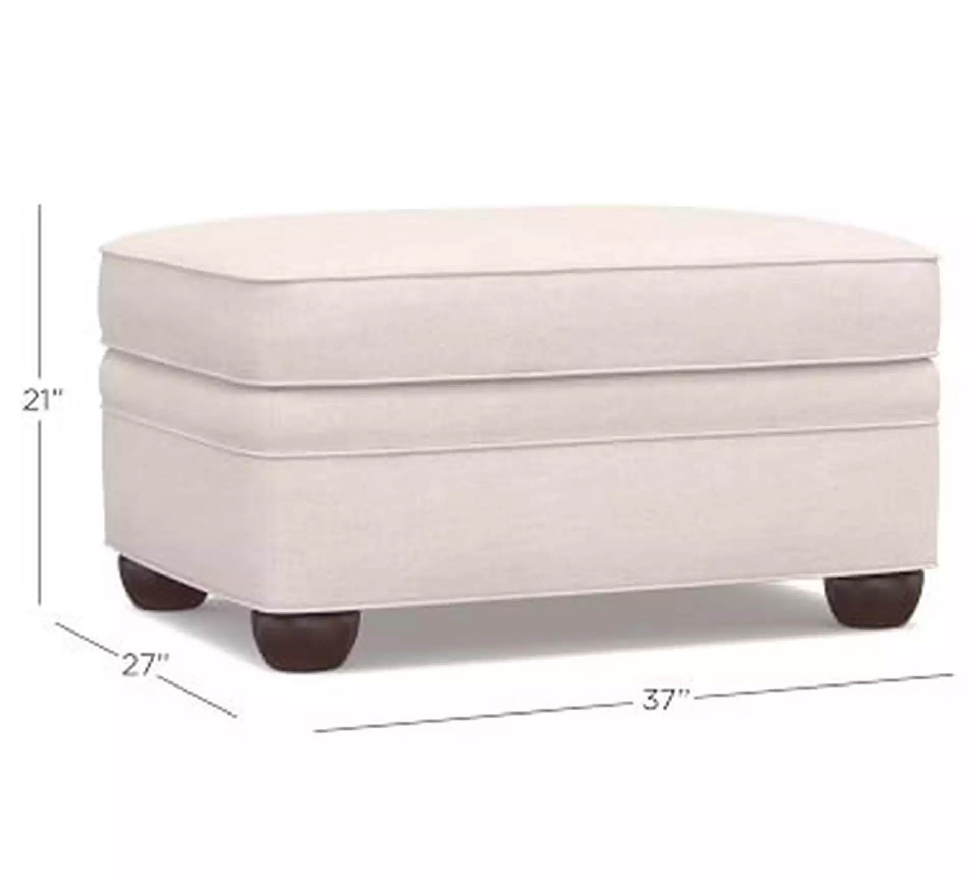 Chesterfield Roll Arm Upholstered Ottoman, Polyester Wrapped Cushions, Performance Heathered Basketweave Alabaster White